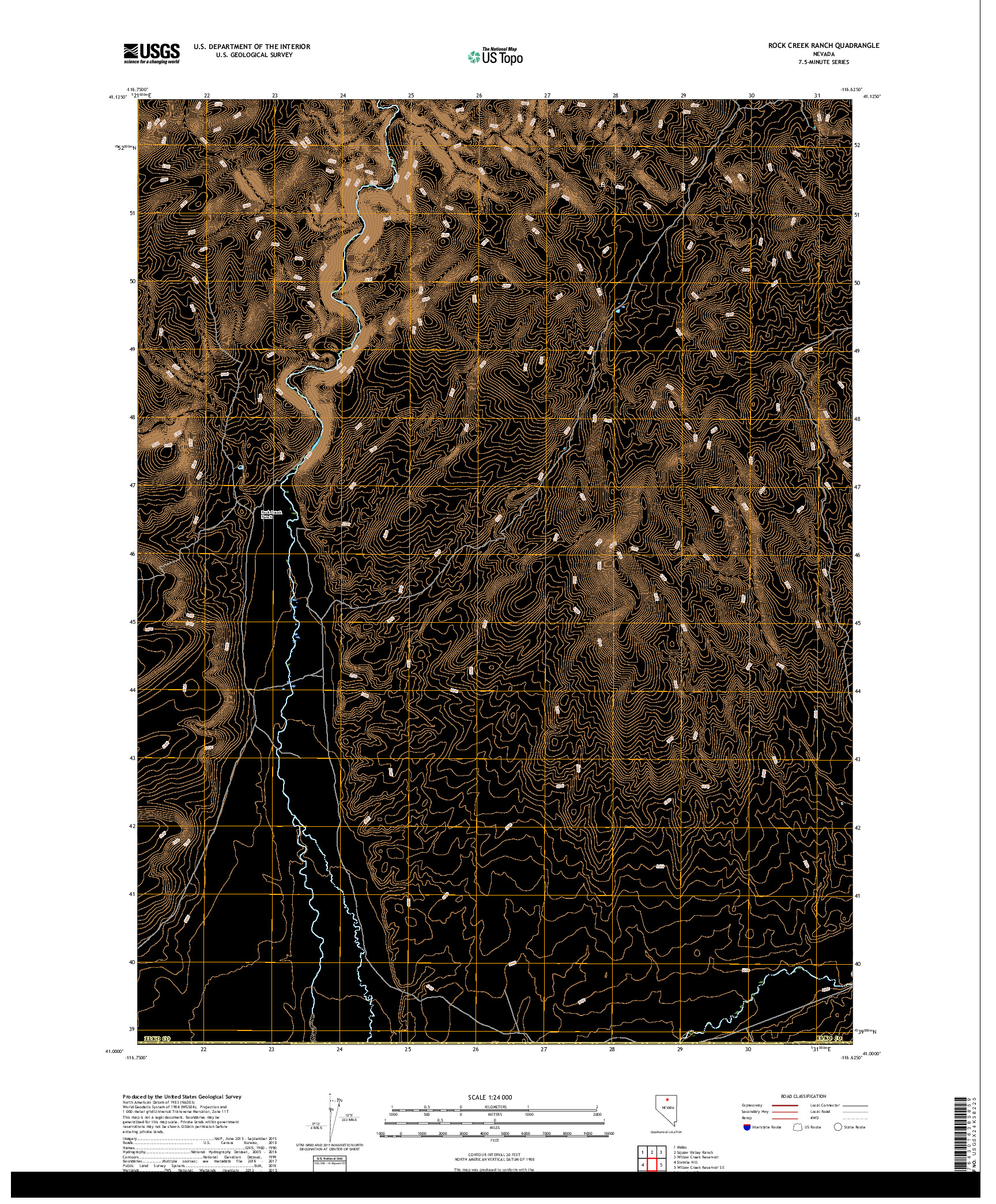USGS US TOPO 7.5-MINUTE MAP FOR ROCK CREEK RANCH, NV 2018