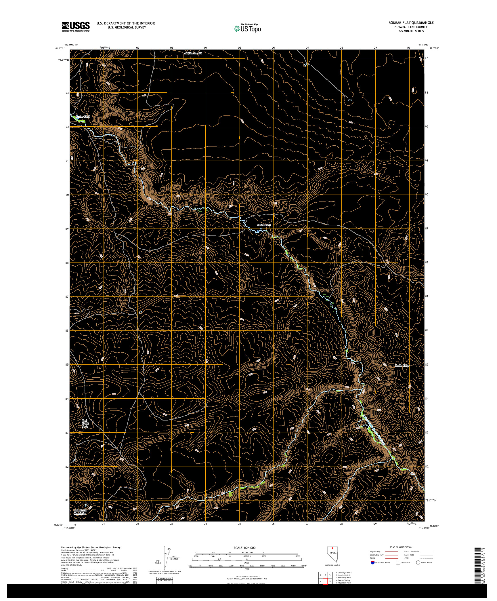 USGS US TOPO 7.5-MINUTE MAP FOR RODEAR FLAT, NV 2018