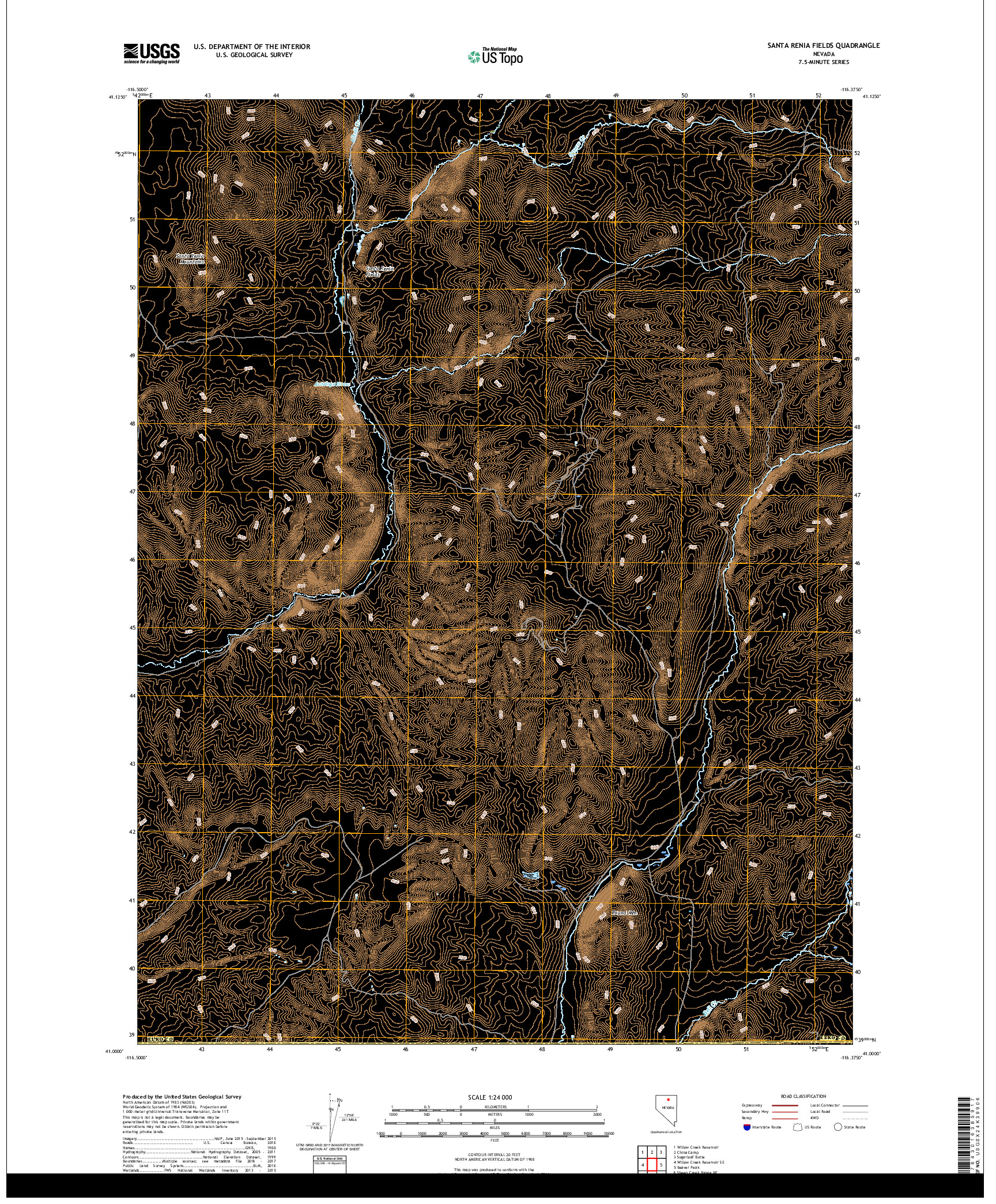 USGS US TOPO 7.5-MINUTE MAP FOR SANTA RENIA FIELDS, NV 2018