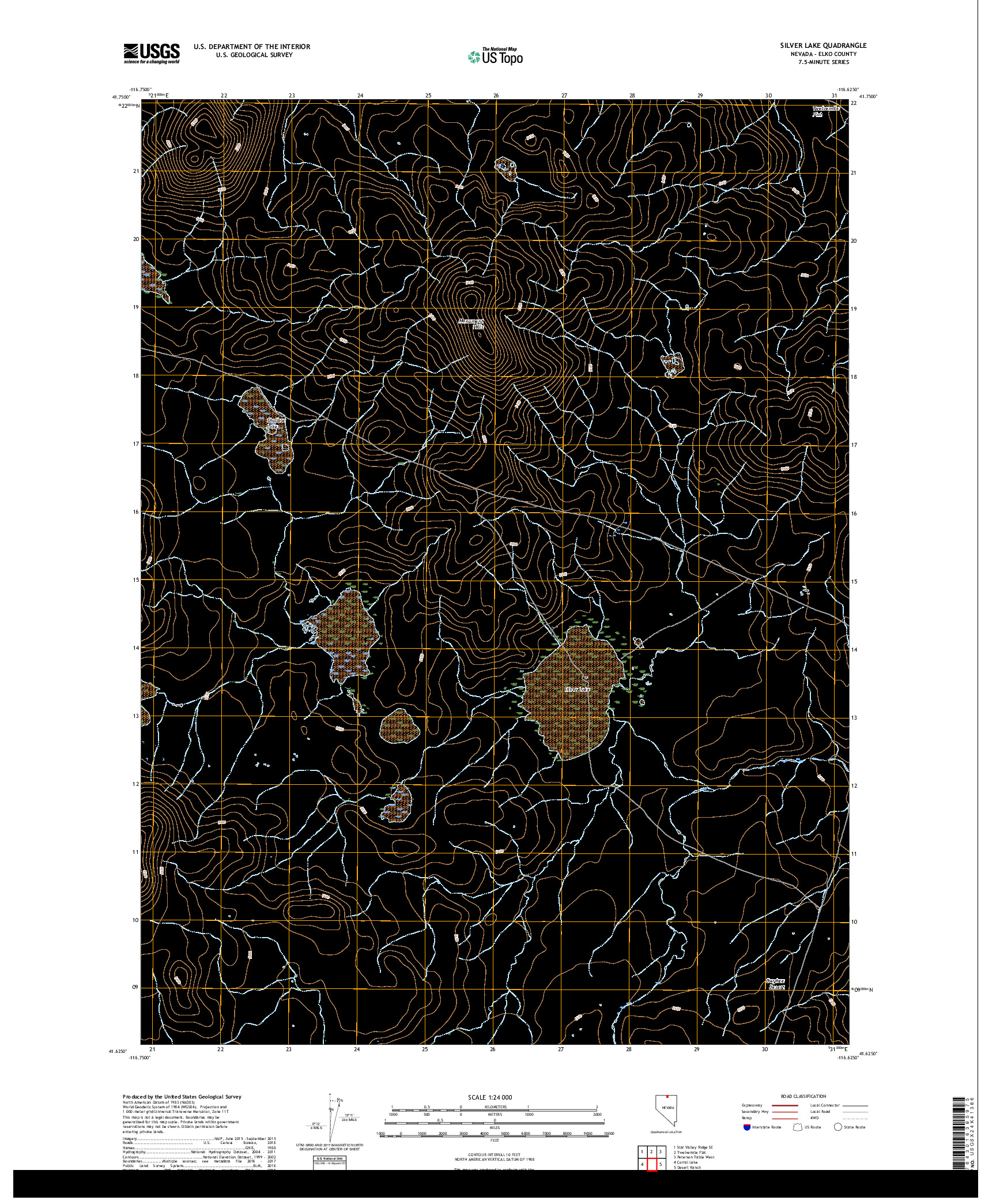 USGS US TOPO 7.5-MINUTE MAP FOR SILVER LAKE, NV 2018