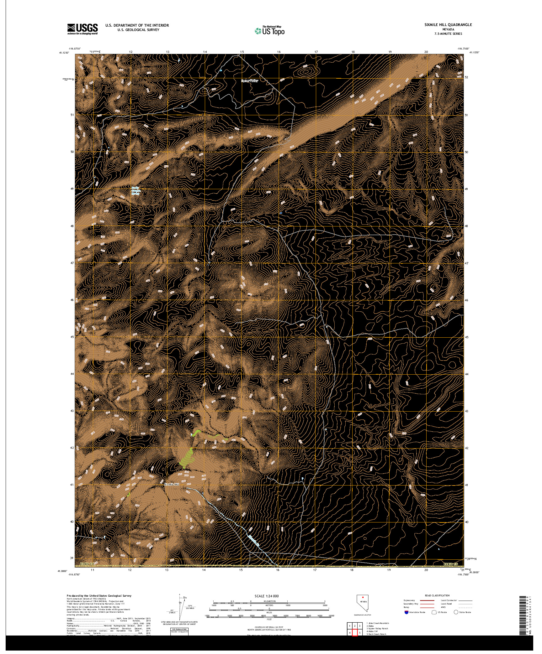 USGS US TOPO 7.5-MINUTE MAP FOR SIXMILE HILL, NV 2018