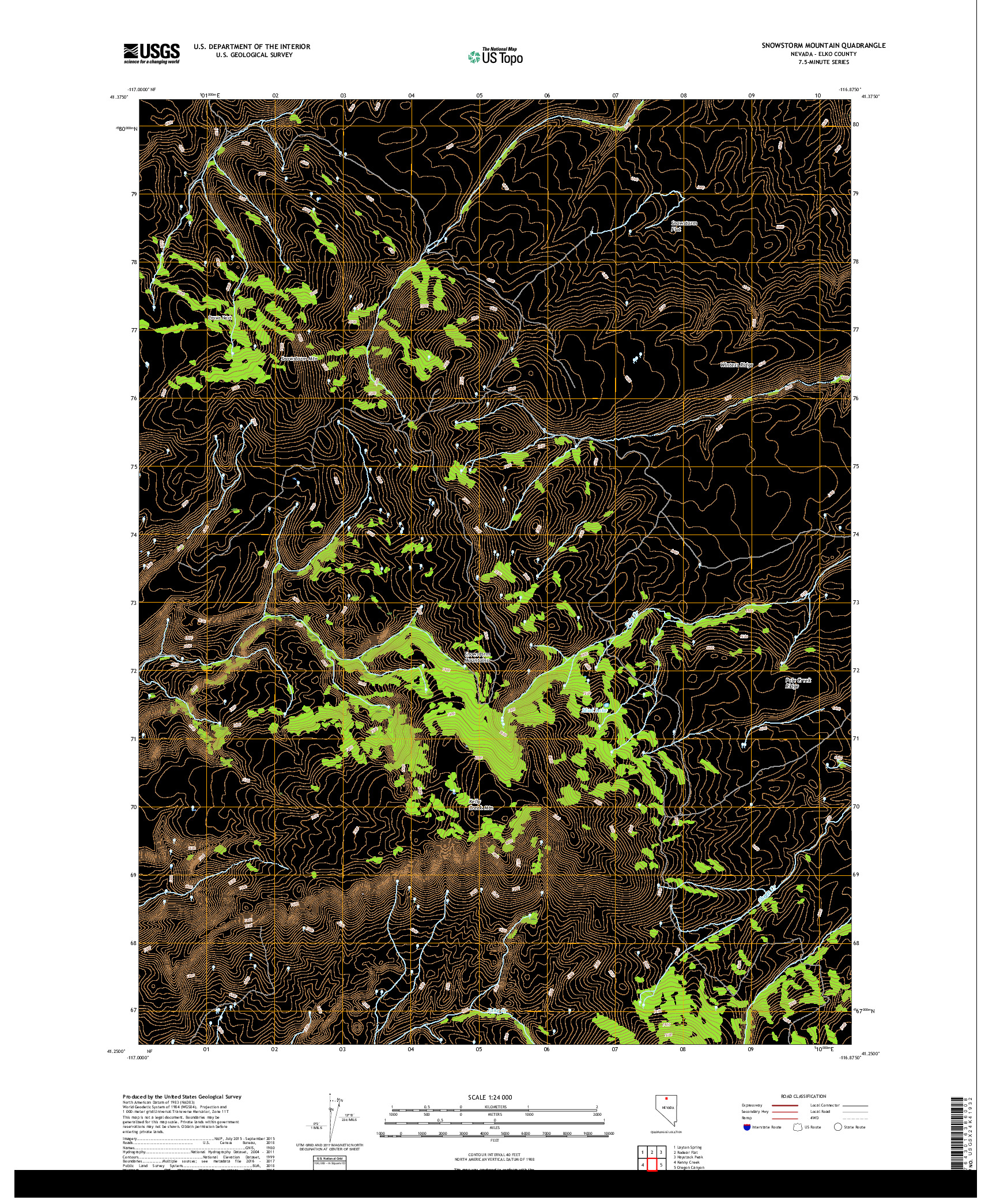 USGS US TOPO 7.5-MINUTE MAP FOR SNOWSTORM MOUNTAIN, NV 2018