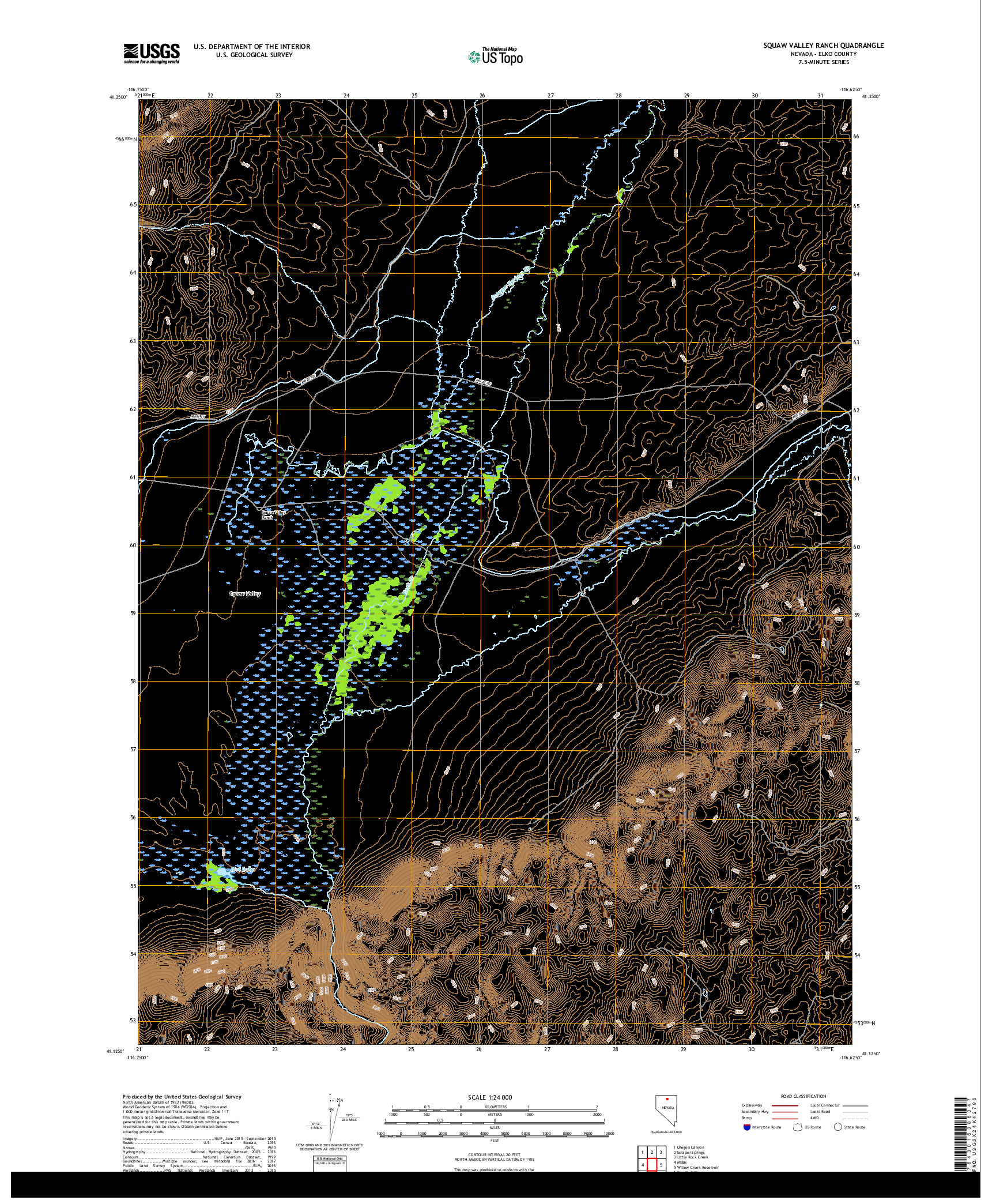 USGS US TOPO 7.5-MINUTE MAP FOR SQUAW VALLEY RANCH, NV 2018