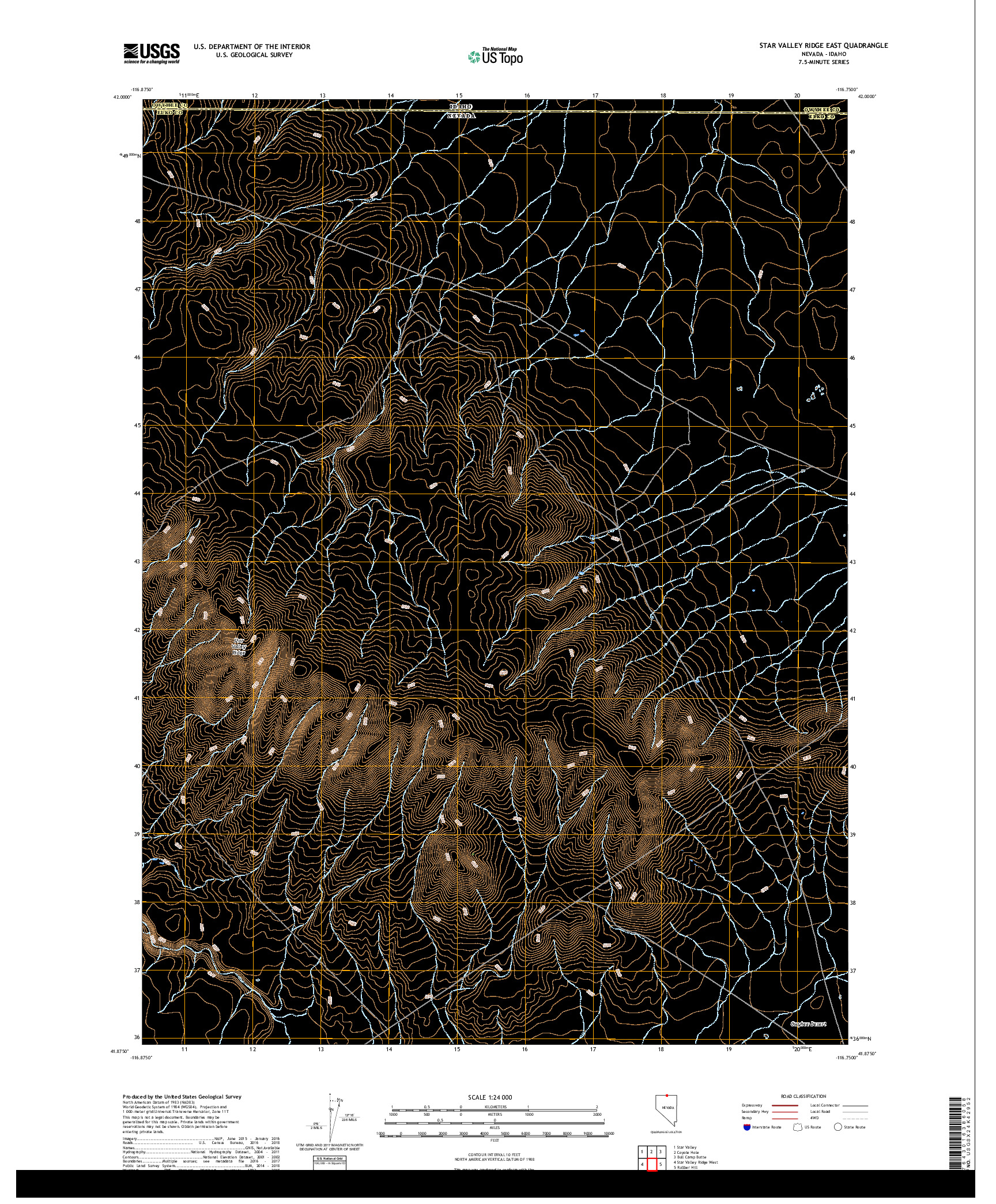 USGS US TOPO 7.5-MINUTE MAP FOR STAR VALLEY RIDGE EAST, NV,ID 2018