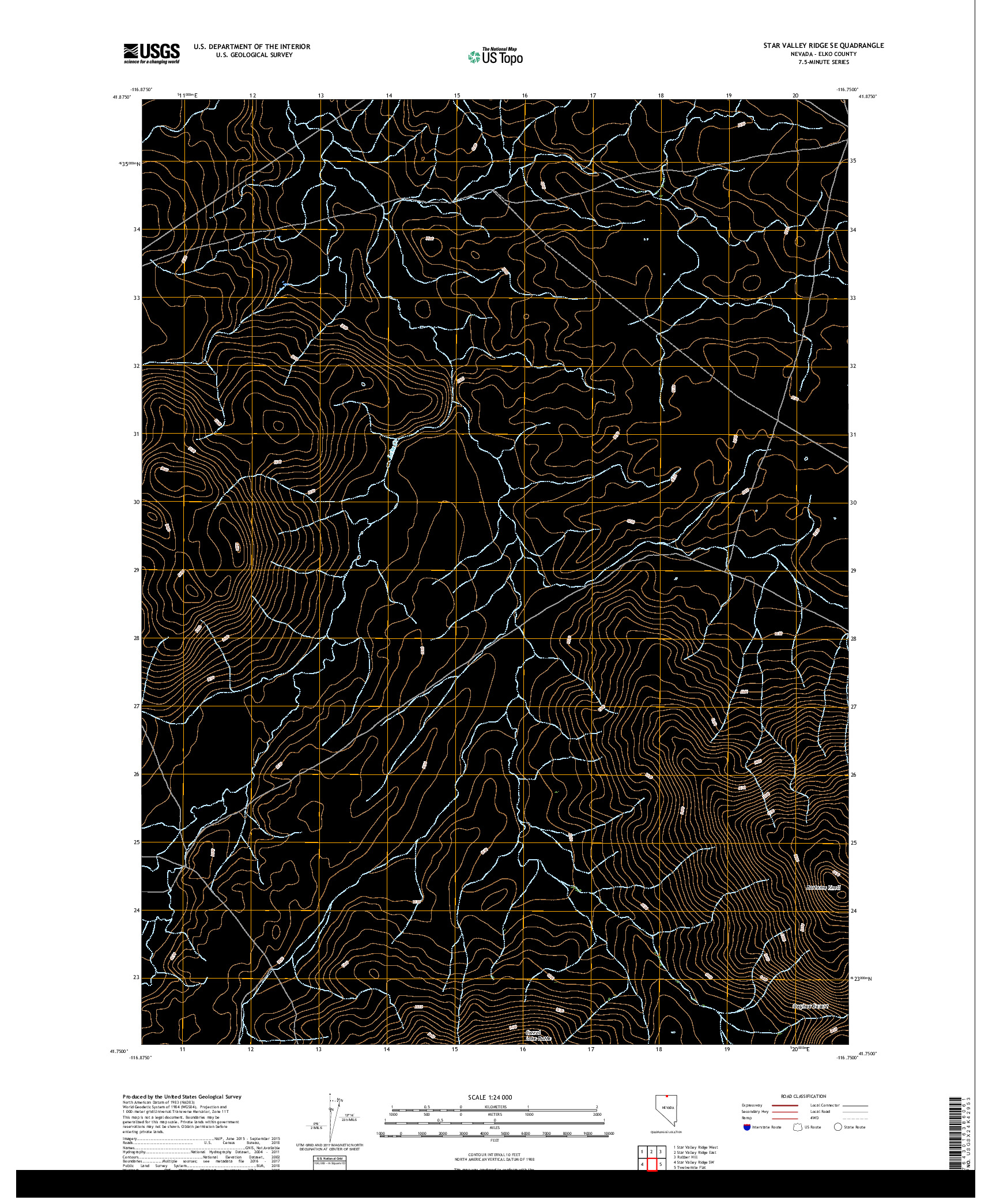 USGS US TOPO 7.5-MINUTE MAP FOR STAR VALLEY RIDGE SE, NV 2018