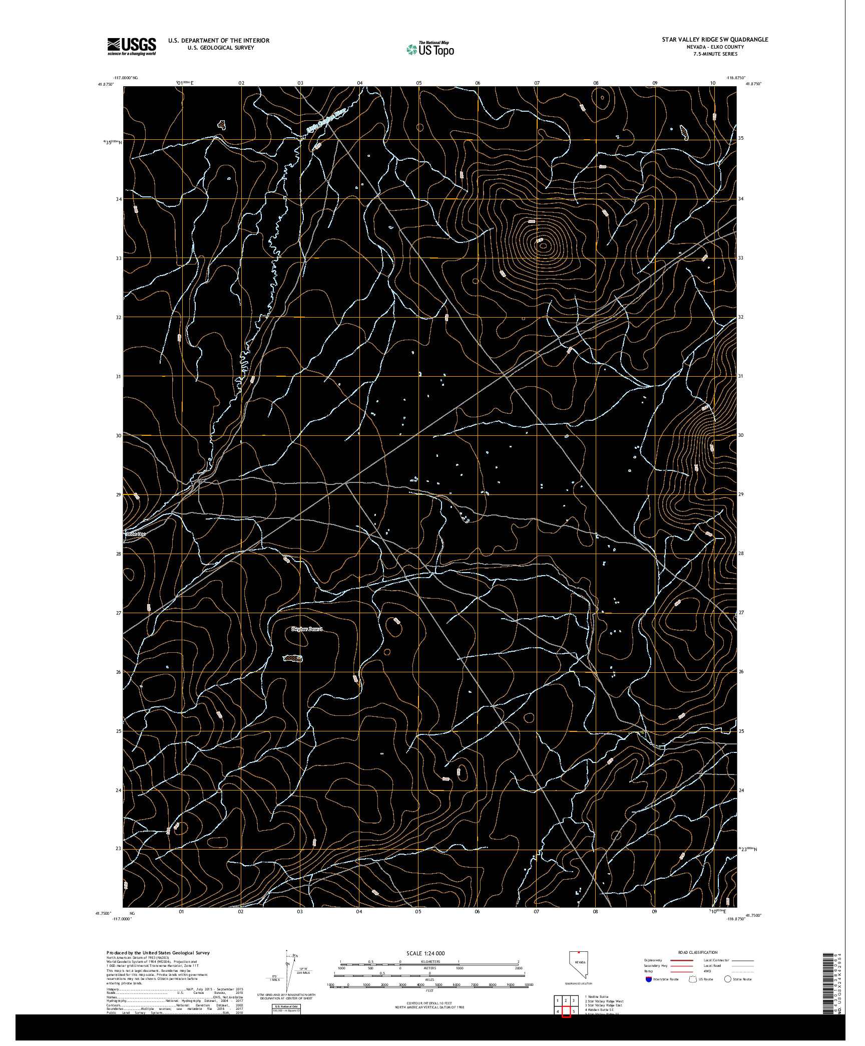 USGS US TOPO 7.5-MINUTE MAP FOR STAR VALLEY RIDGE SW, NV 2018