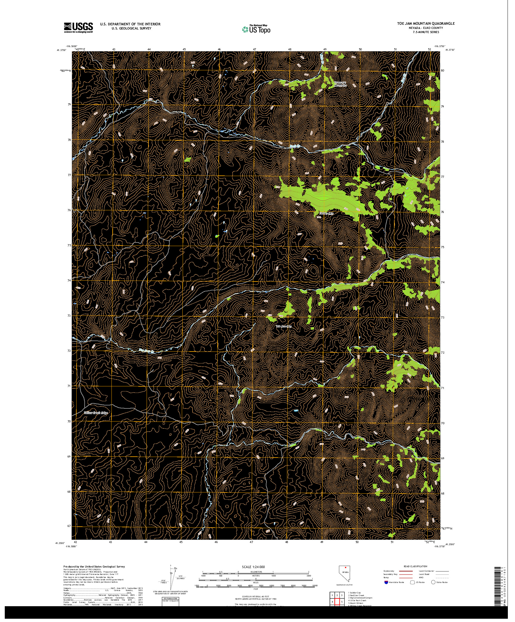 USGS US TOPO 7.5-MINUTE MAP FOR TOE JAM MOUNTAIN, NV 2018