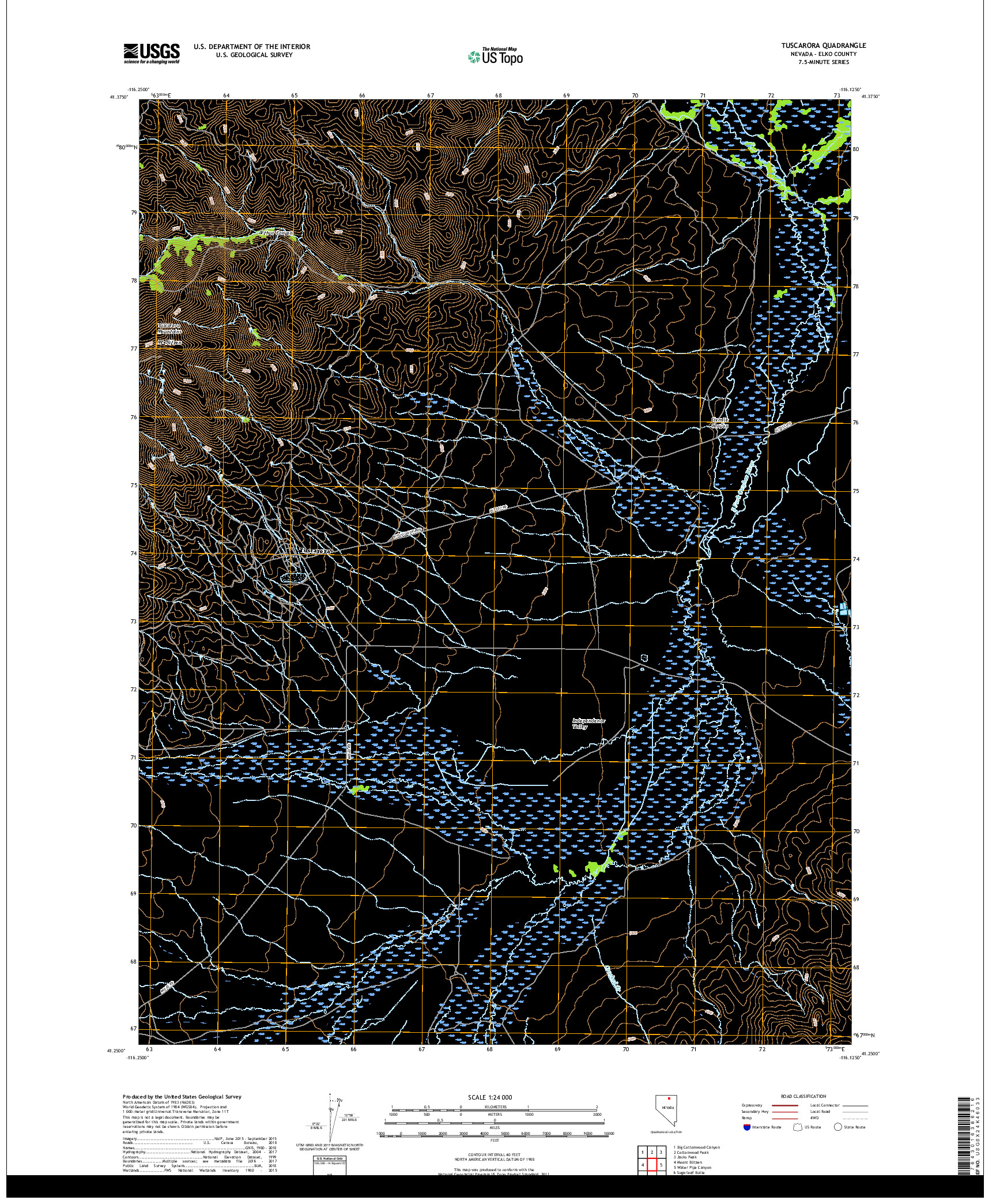 USGS US TOPO 7.5-MINUTE MAP FOR TUSCARORA, NV 2018