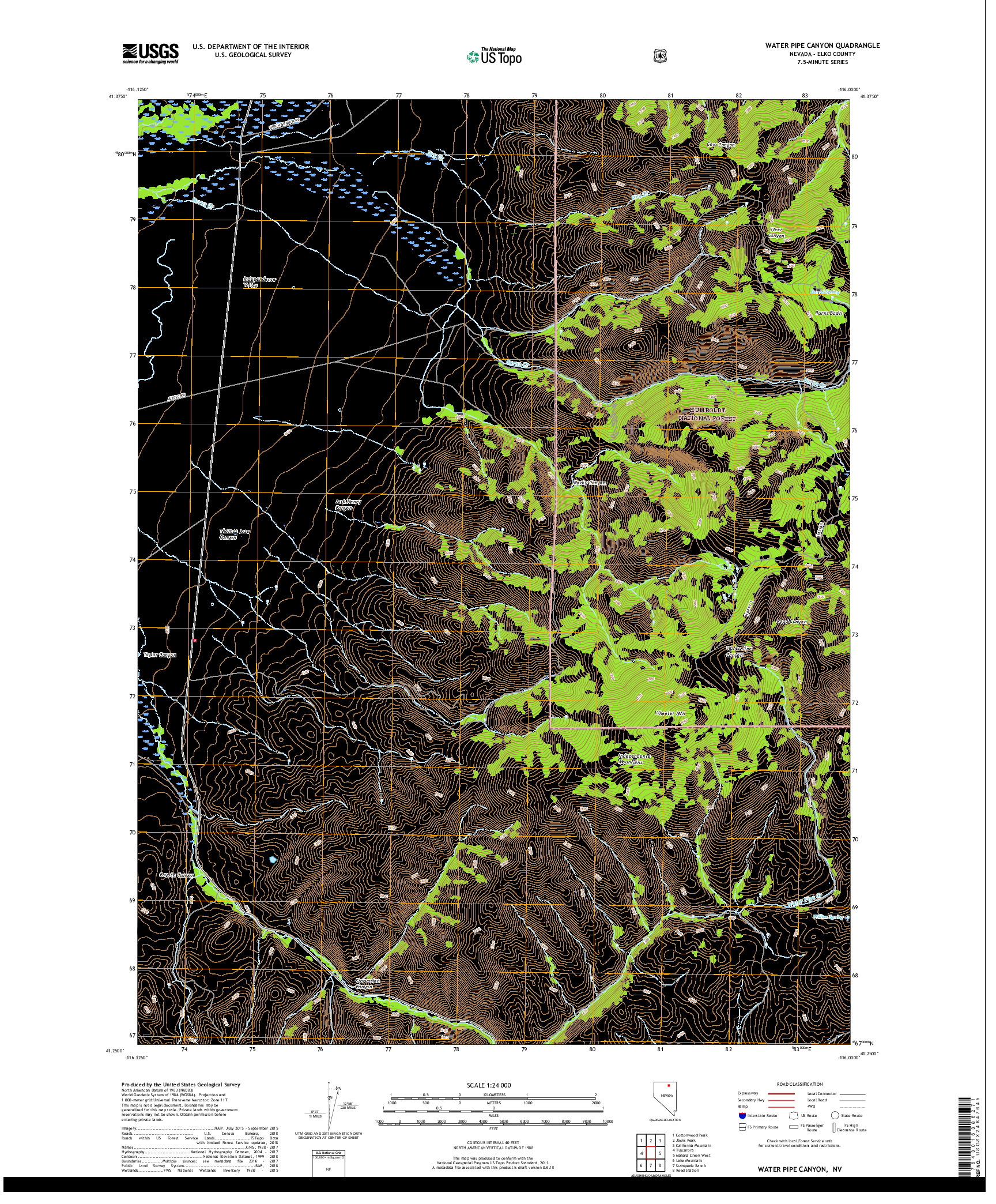 USGS US TOPO 7.5-MINUTE MAP FOR WATER PIPE CANYON, NV 2018