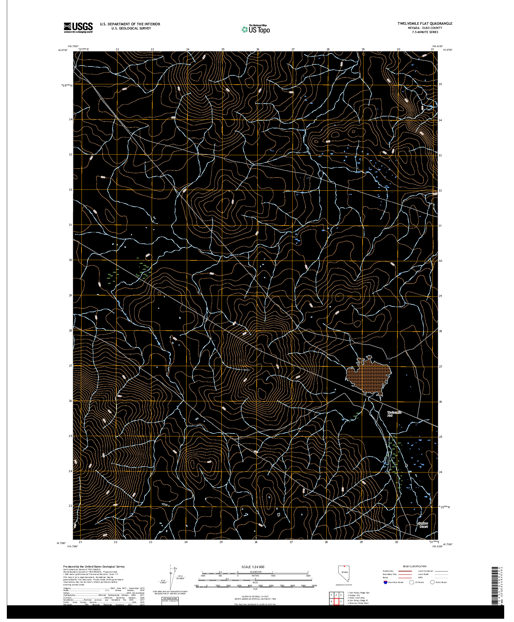 USGS US TOPO 7.5-MINUTE MAP FOR TWELVEMILE FLAT, NV 2018