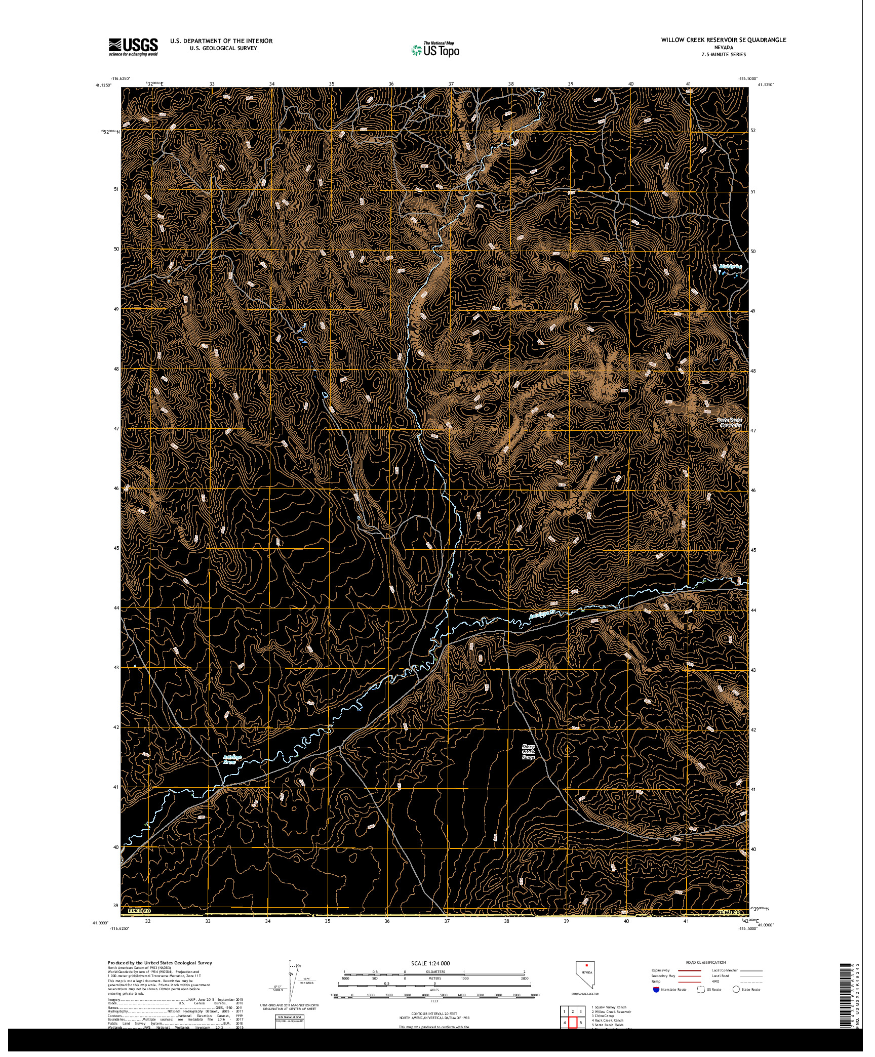 USGS US TOPO 7.5-MINUTE MAP FOR WILLOW CREEK RESERVOIR SE, NV 2018