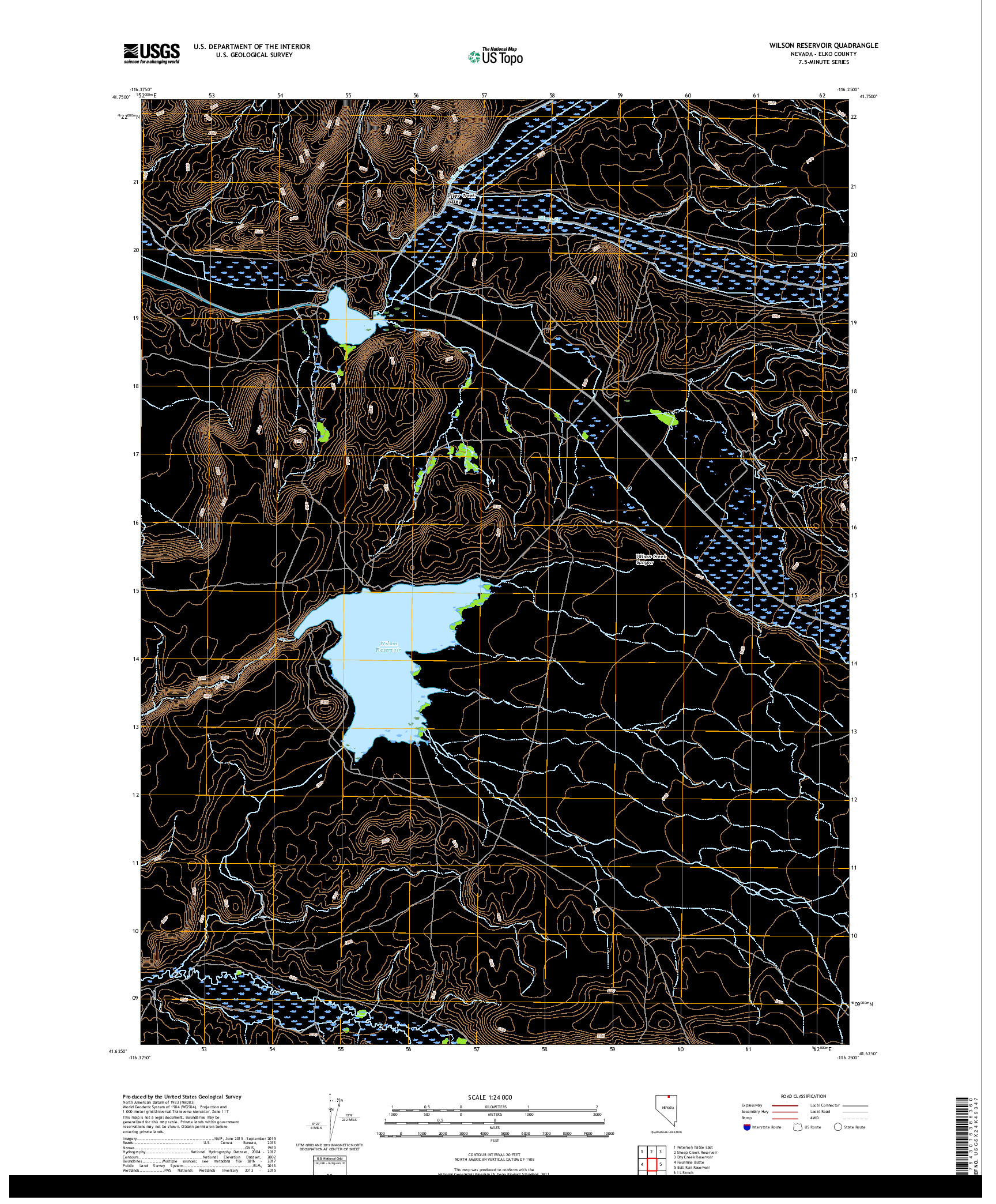 USGS US TOPO 7.5-MINUTE MAP FOR WILSON RESERVOIR, NV 2018
