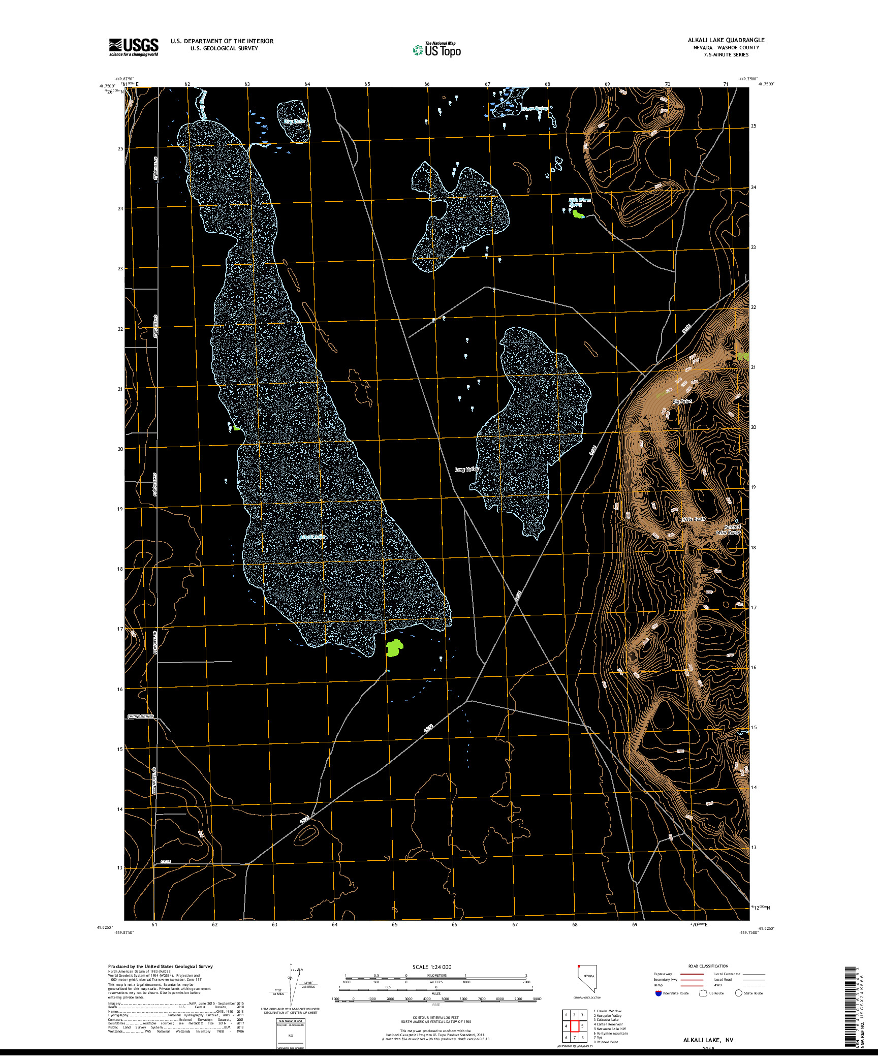 USGS US TOPO 7.5-MINUTE MAP FOR ALKALI LAKE, NV 2018