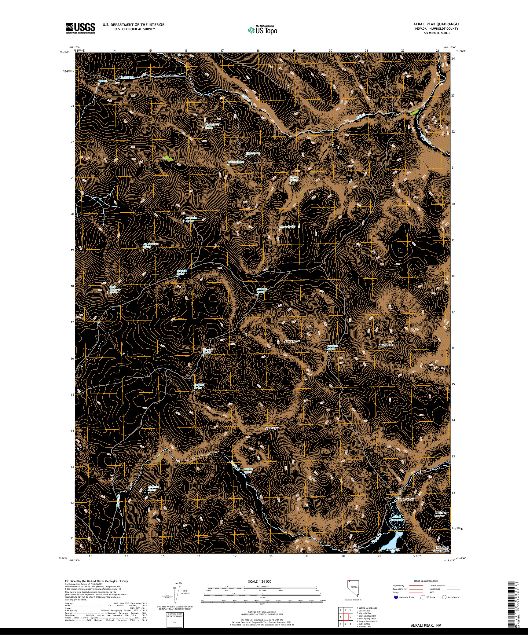 USGS US TOPO 7.5-MINUTE MAP FOR ALKALI PEAK, NV 2018