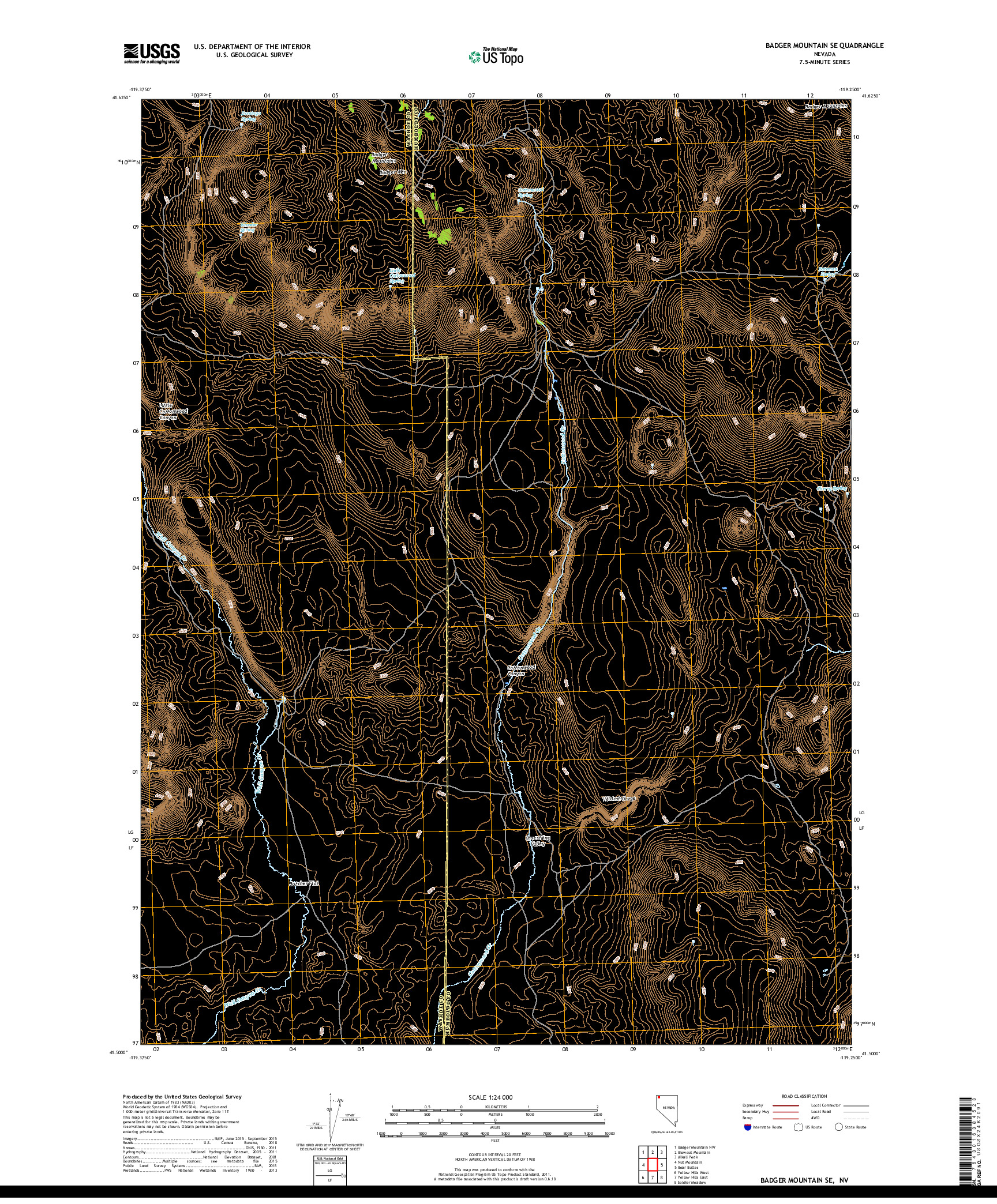 USGS US TOPO 7.5-MINUTE MAP FOR BADGER MOUNTAIN SE, NV 2018