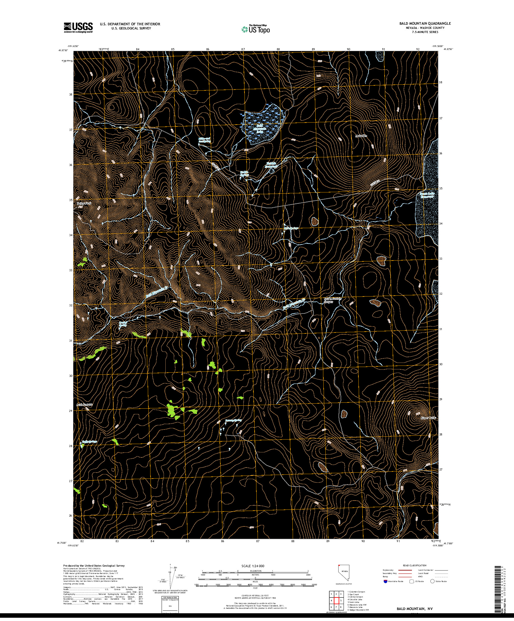 USGS US TOPO 7.5-MINUTE MAP FOR BALD MOUNTAIN, NV 2018