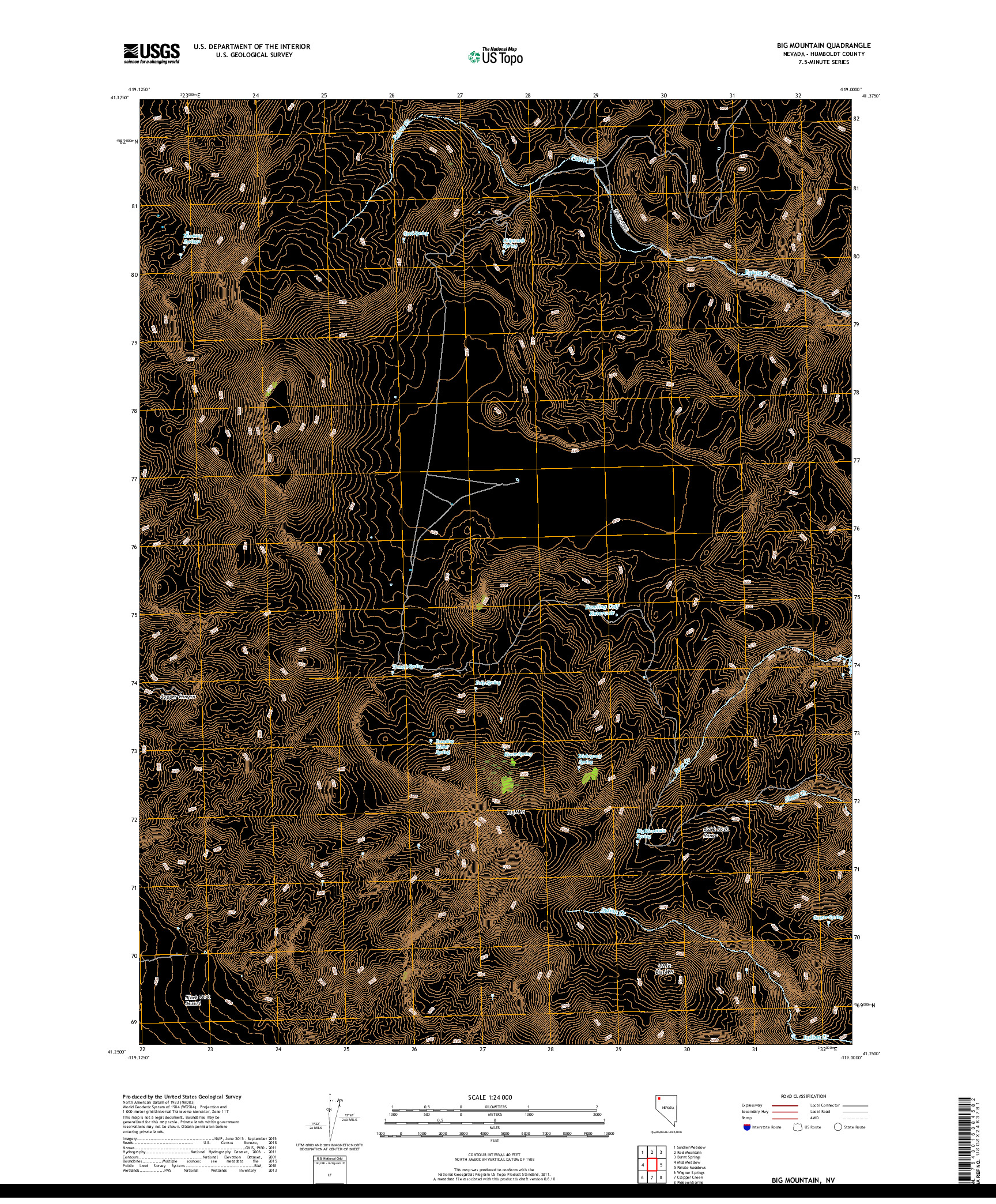 USGS US TOPO 7.5-MINUTE MAP FOR BIG MOUNTAIN, NV 2018