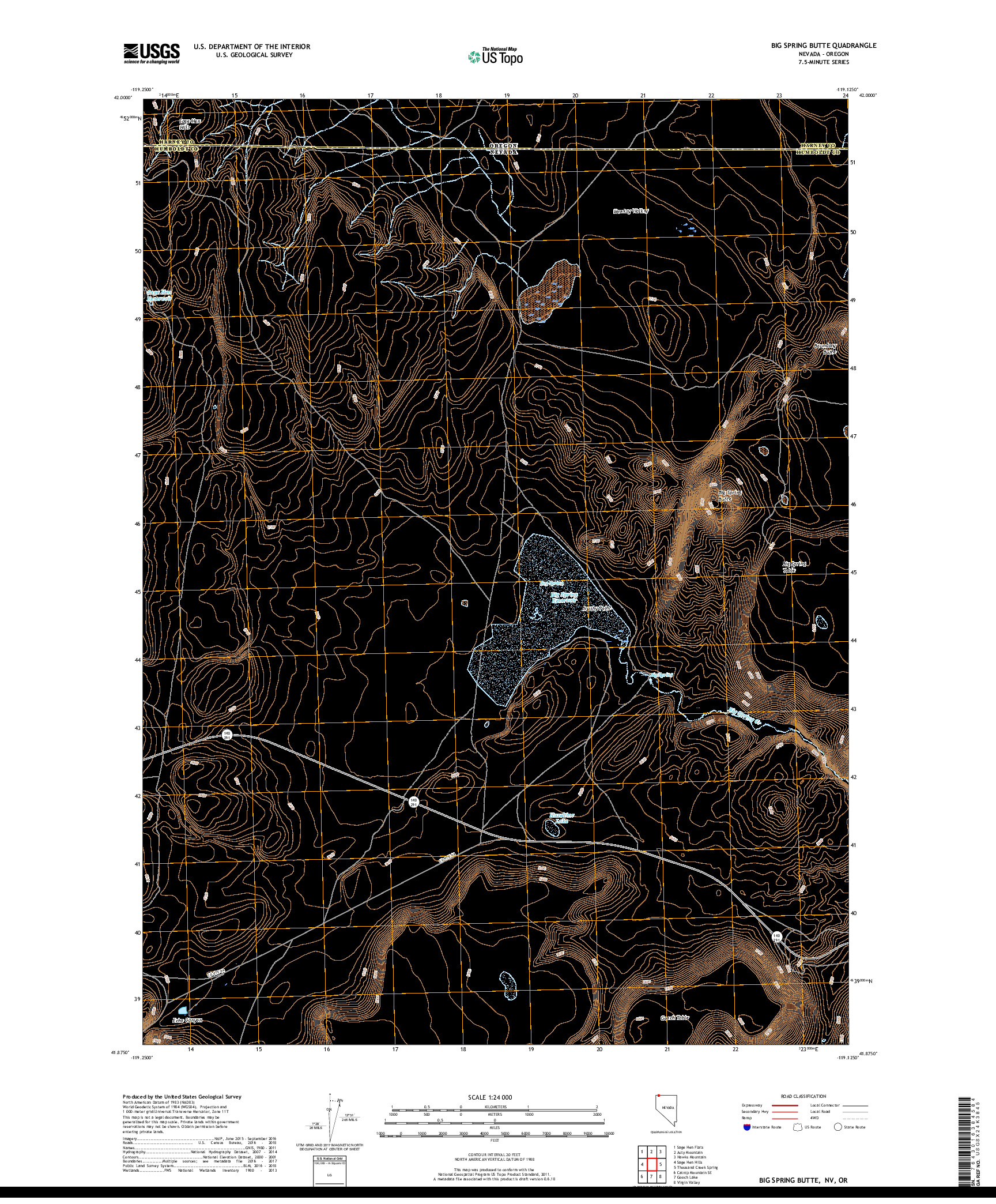 USGS US TOPO 7.5-MINUTE MAP FOR BIG SPRING BUTTE, NV,OR 2018