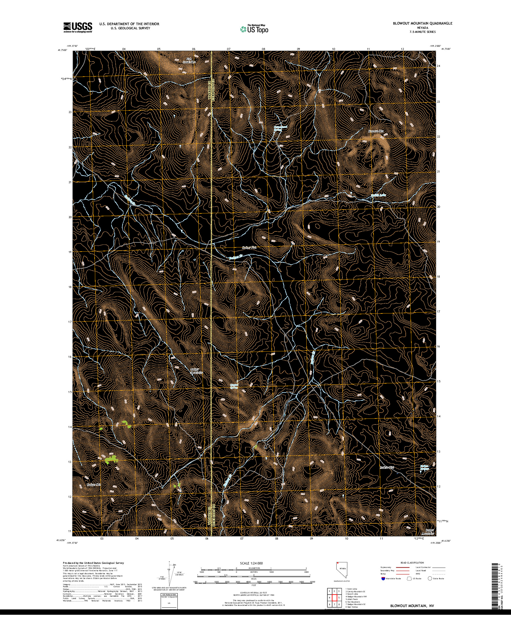 USGS US TOPO 7.5-MINUTE MAP FOR BLOWOUT MOUNTAIN, NV 2018