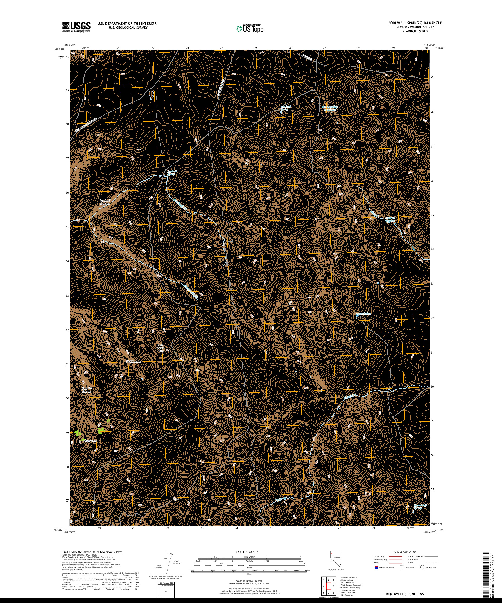 USGS US TOPO 7.5-MINUTE MAP FOR BORDWELL SPRING, NV 2018