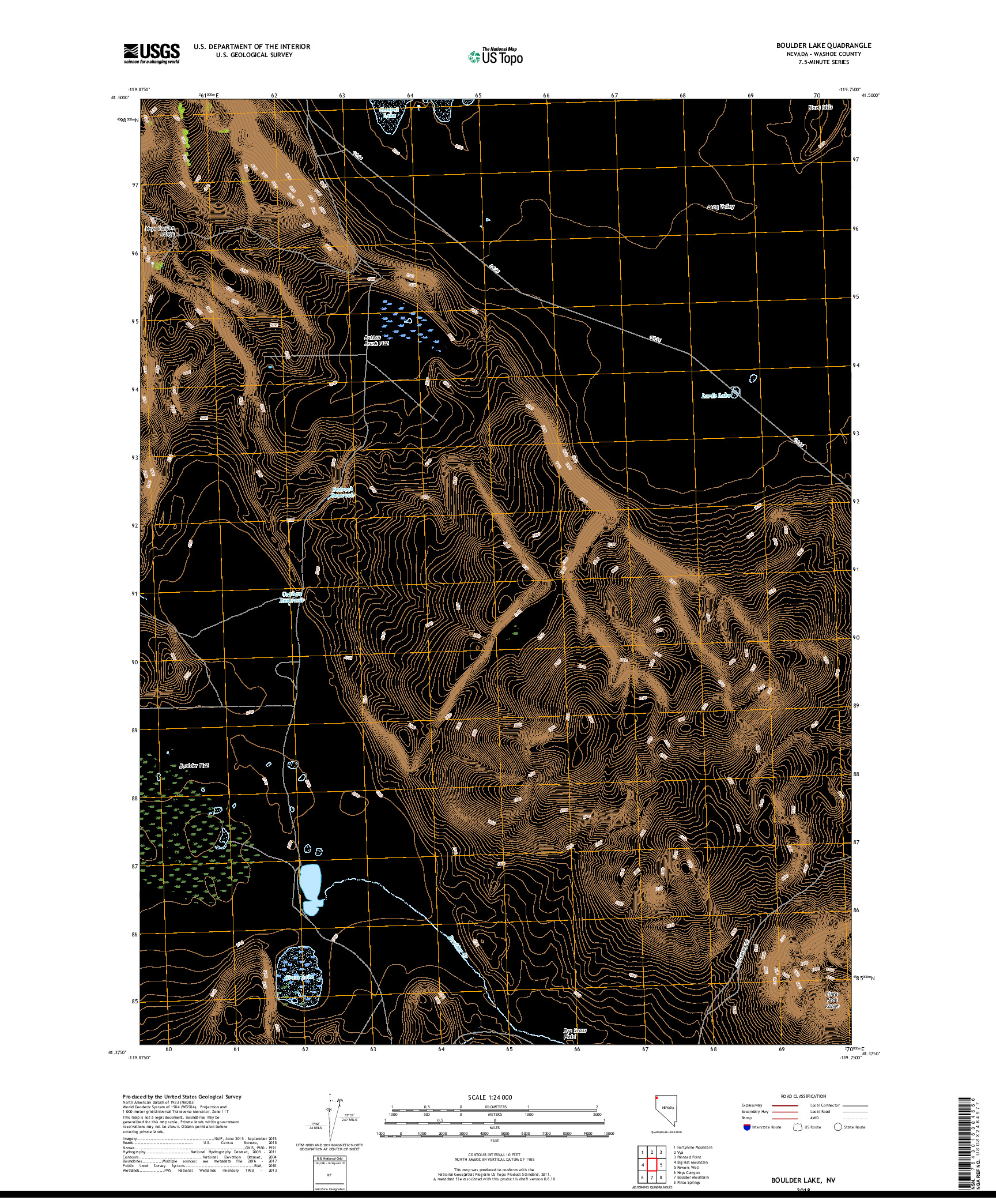 USGS US TOPO 7.5-MINUTE MAP FOR BOULDER LAKE, NV 2018