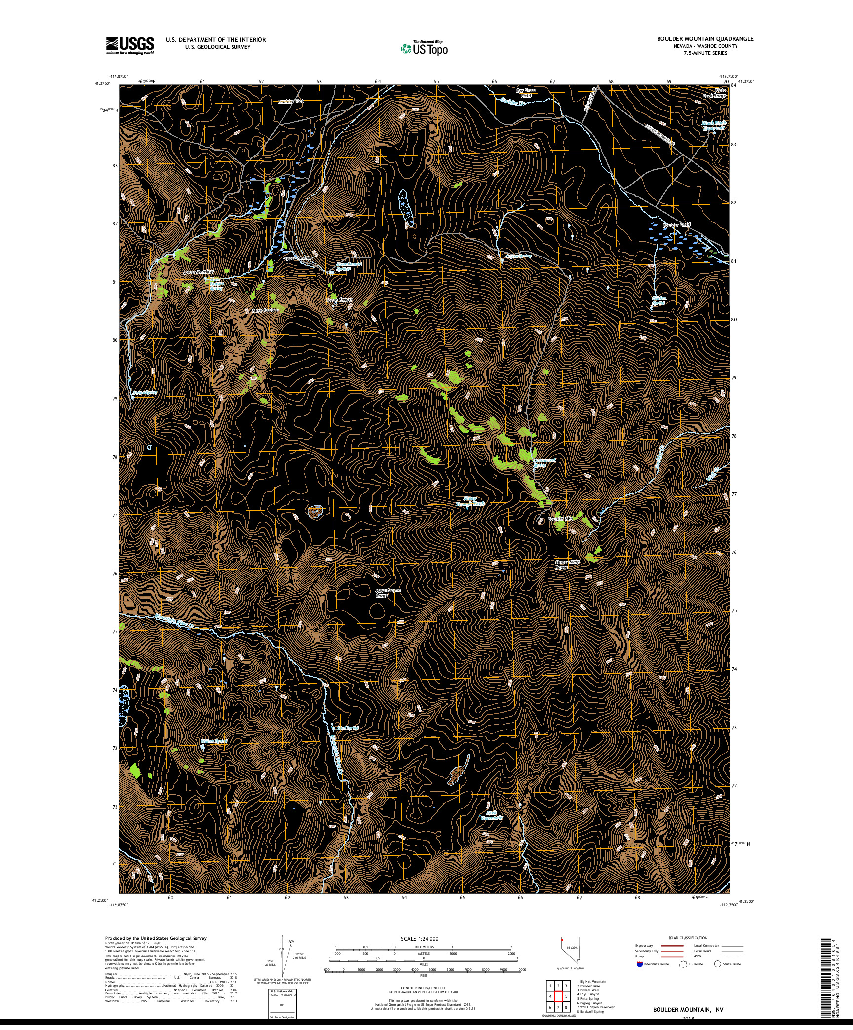 USGS US TOPO 7.5-MINUTE MAP FOR BOULDER MOUNTAIN, NV 2018