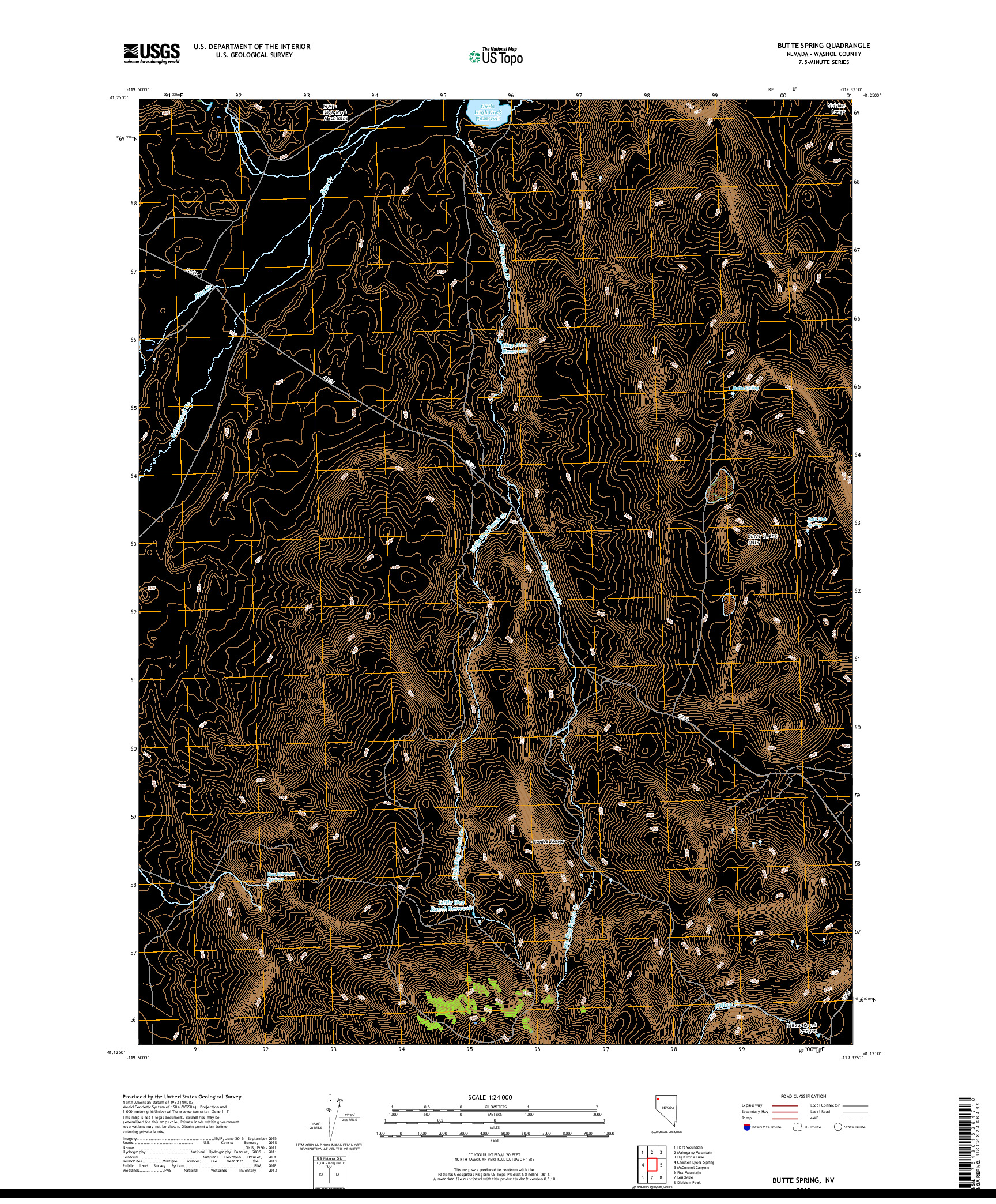 USGS US TOPO 7.5-MINUTE MAP FOR BUTTE SPRING, NV 2018