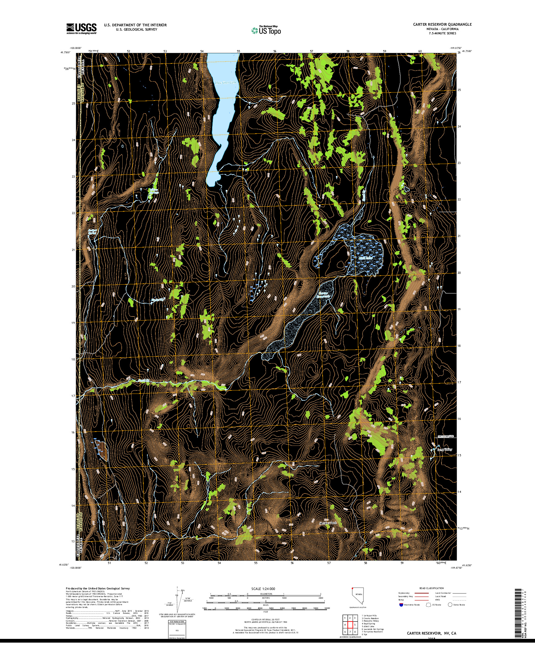 USGS US TOPO 7.5-MINUTE MAP FOR CARTER RESERVOIR, NV,CA 2018