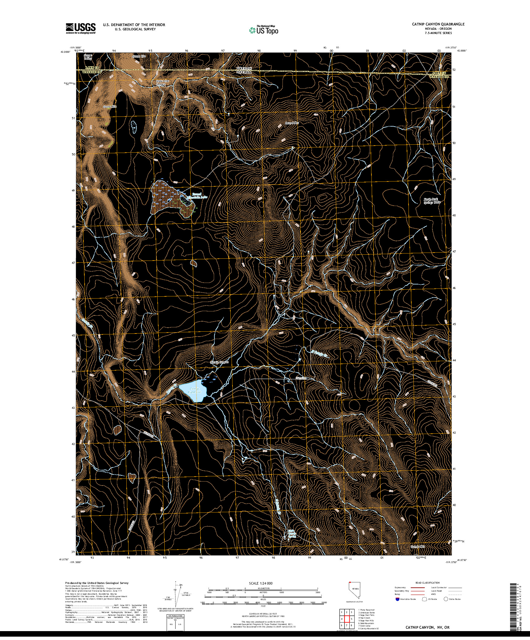 USGS US TOPO 7.5-MINUTE MAP FOR CATNIP CANYON, NV,OR 2018