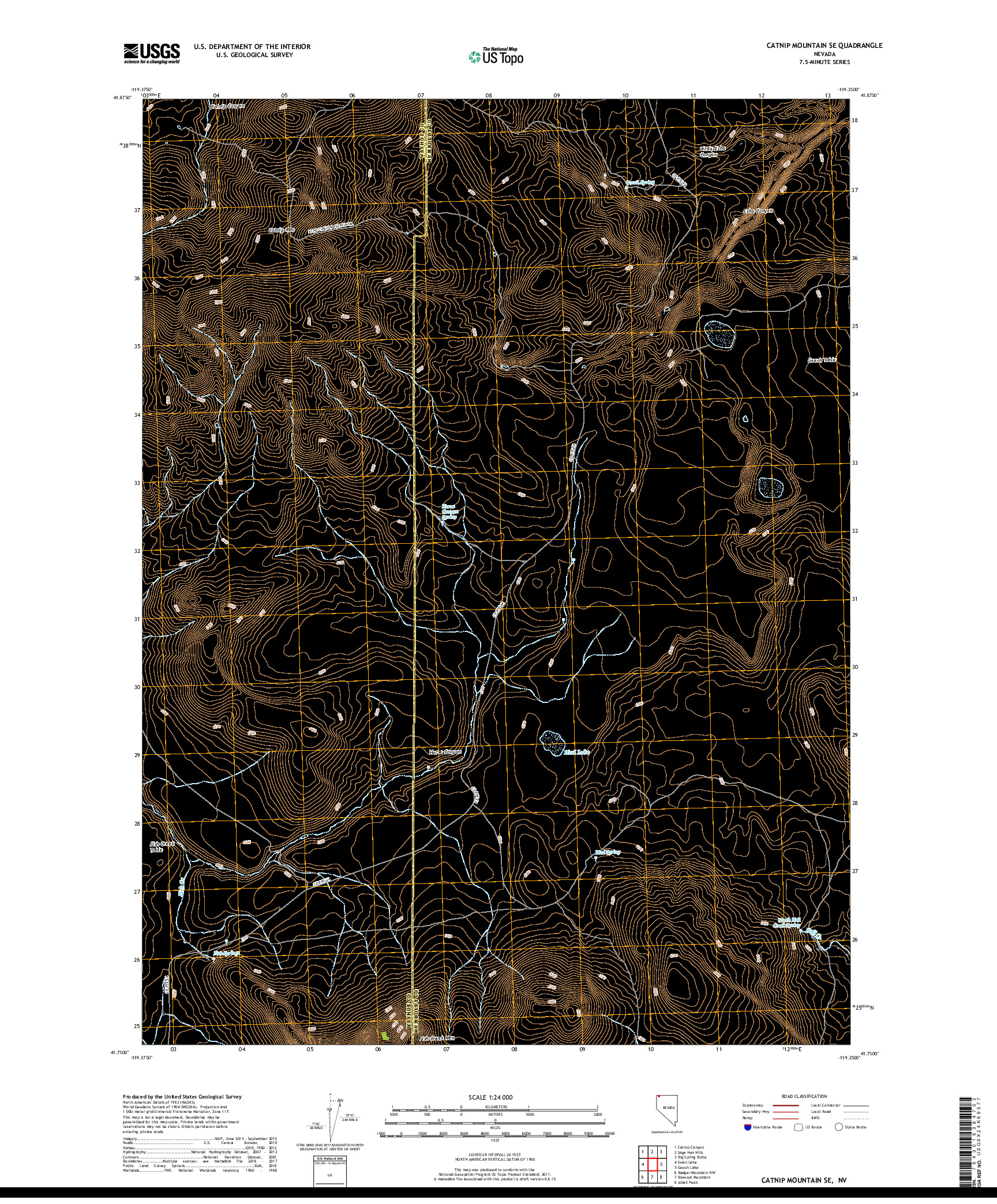 USGS US TOPO 7.5-MINUTE MAP FOR CATNIP MOUNTAIN SE, NV 2018