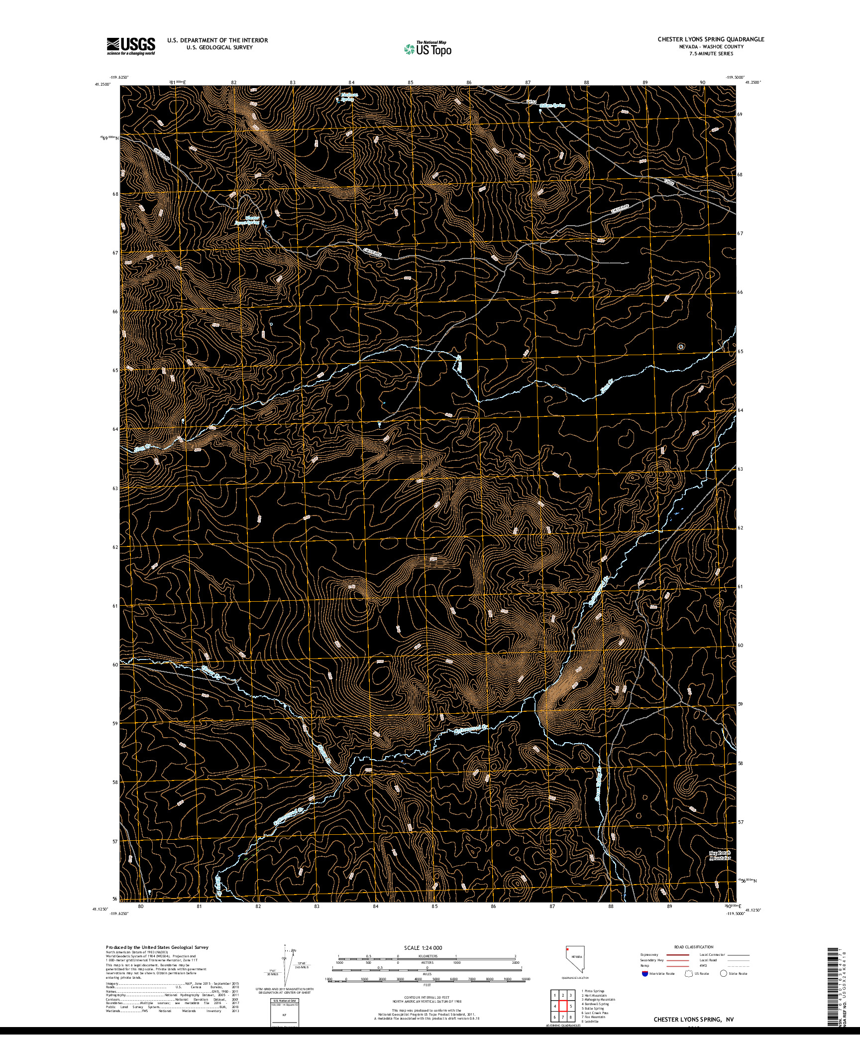 USGS US TOPO 7.5-MINUTE MAP FOR CHESTER LYONS SPRING, NV 2018