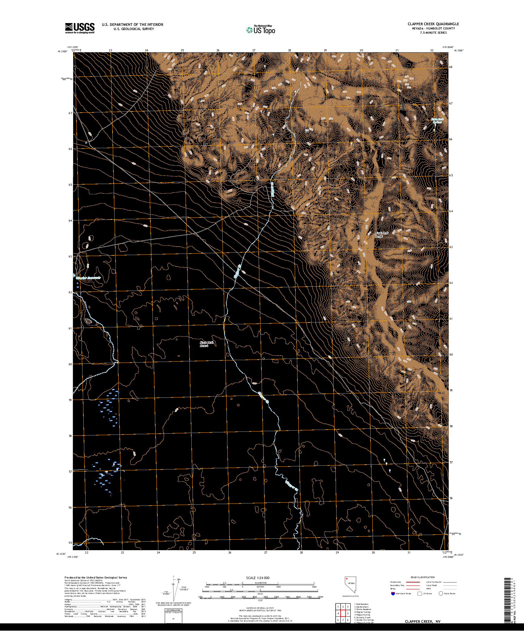 USGS US TOPO 7.5-MINUTE MAP FOR CLAPPER CREEK, NV 2018
