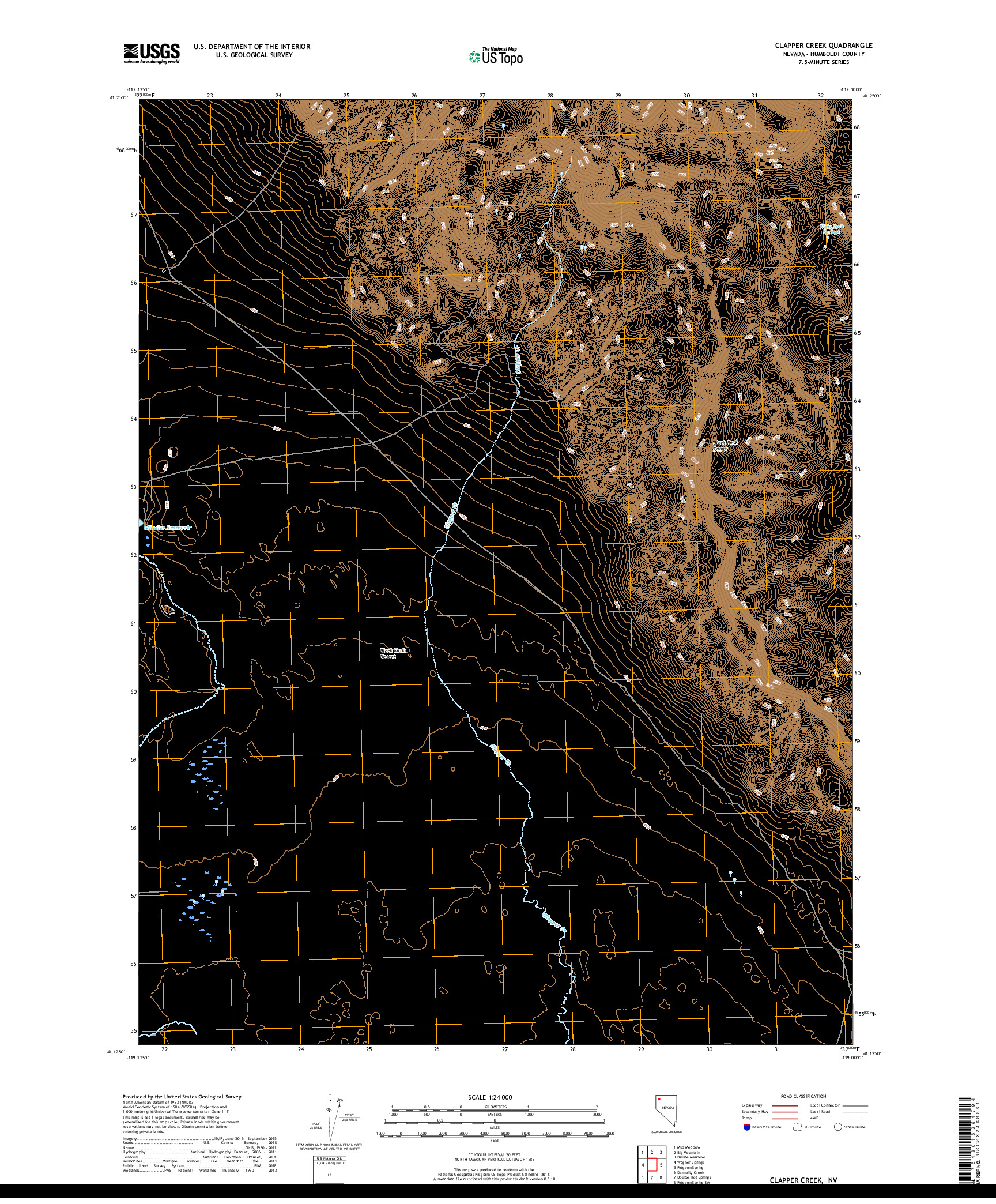 USGS US TOPO 7.5-MINUTE MAP FOR CLAPPER CREEK, NV 2018