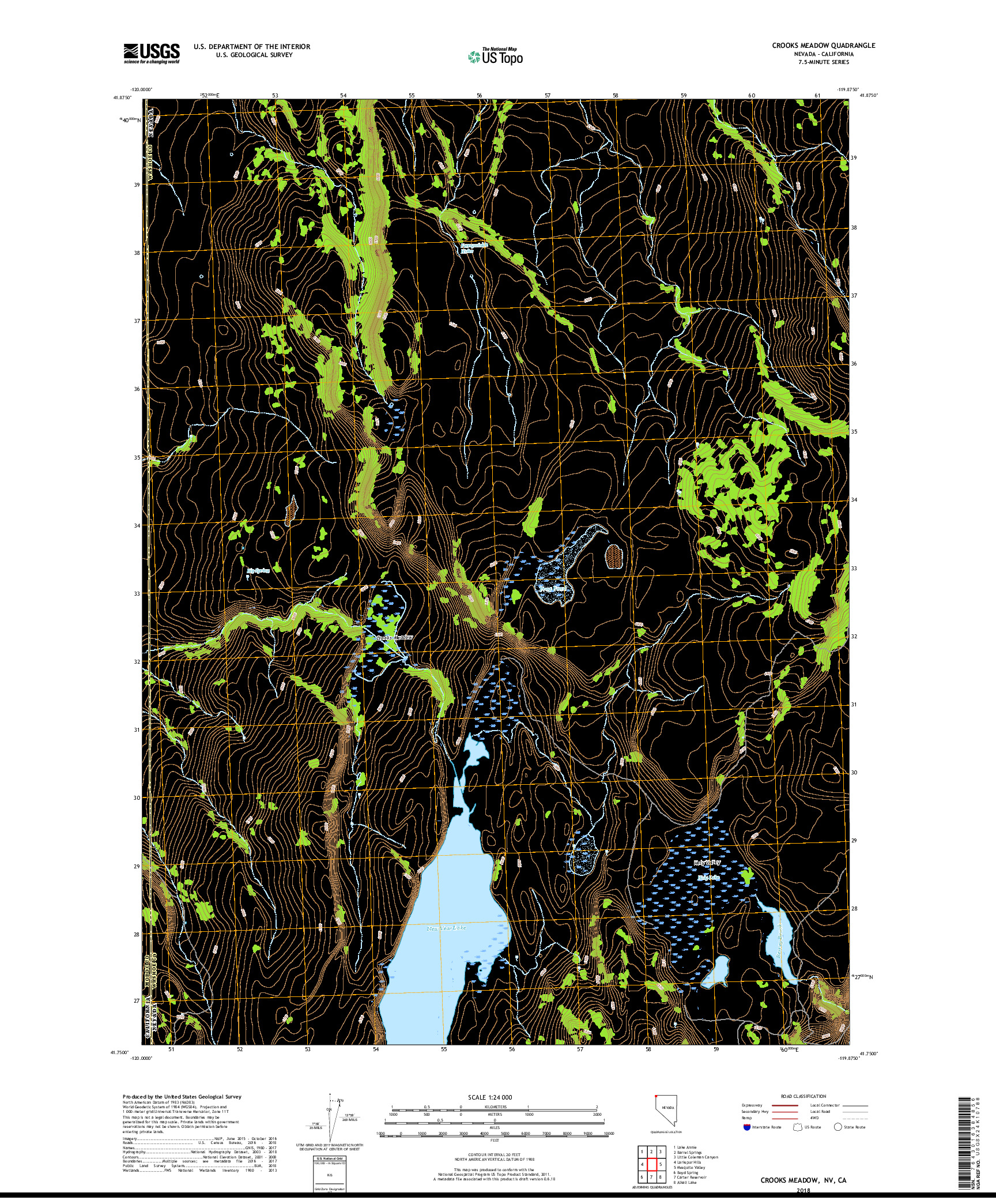 USGS US TOPO 7.5-MINUTE MAP FOR CROOKS MEADOW, NV,CA 2018