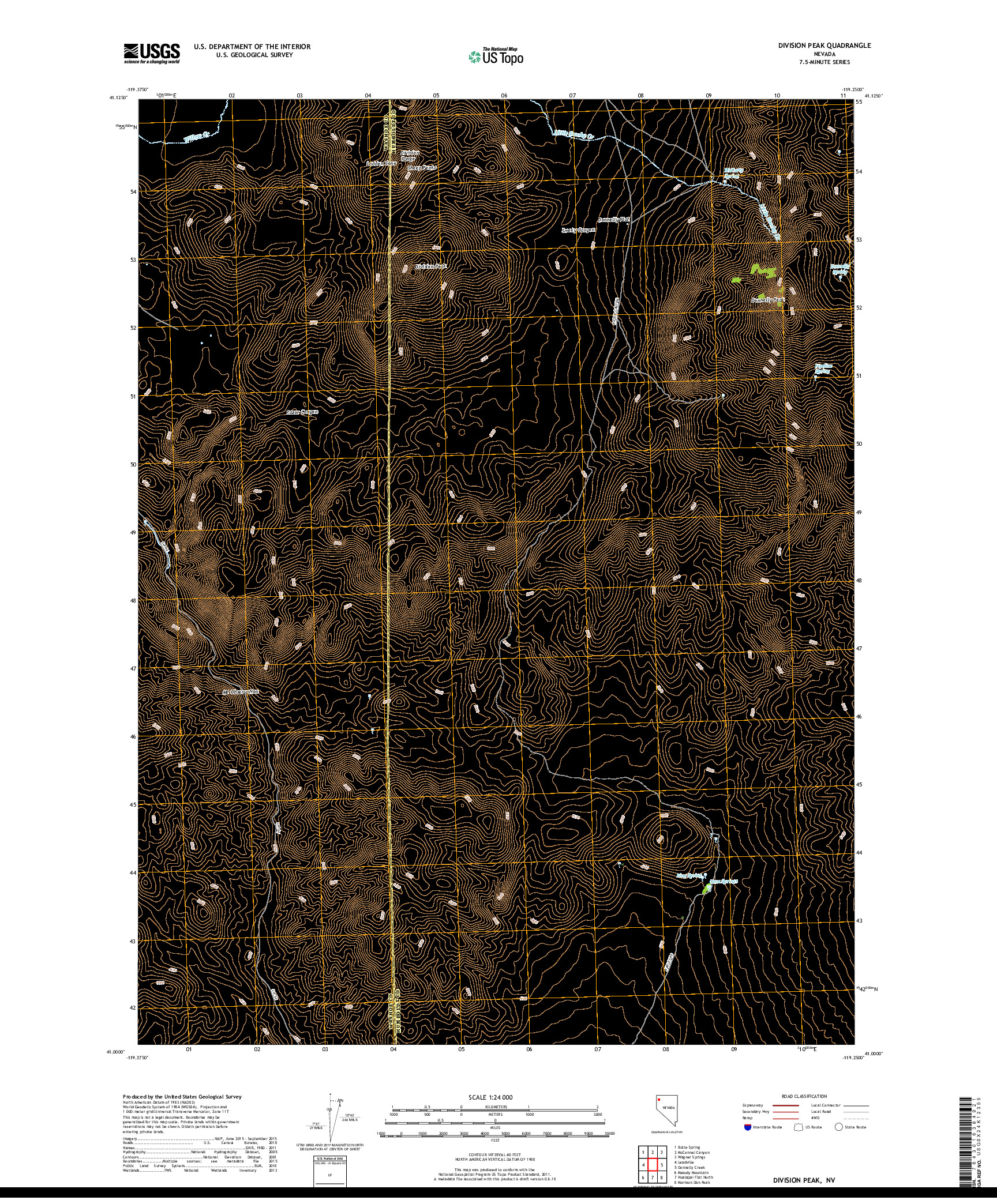 USGS US TOPO 7.5-MINUTE MAP FOR DIVISION PEAK, NV 2018