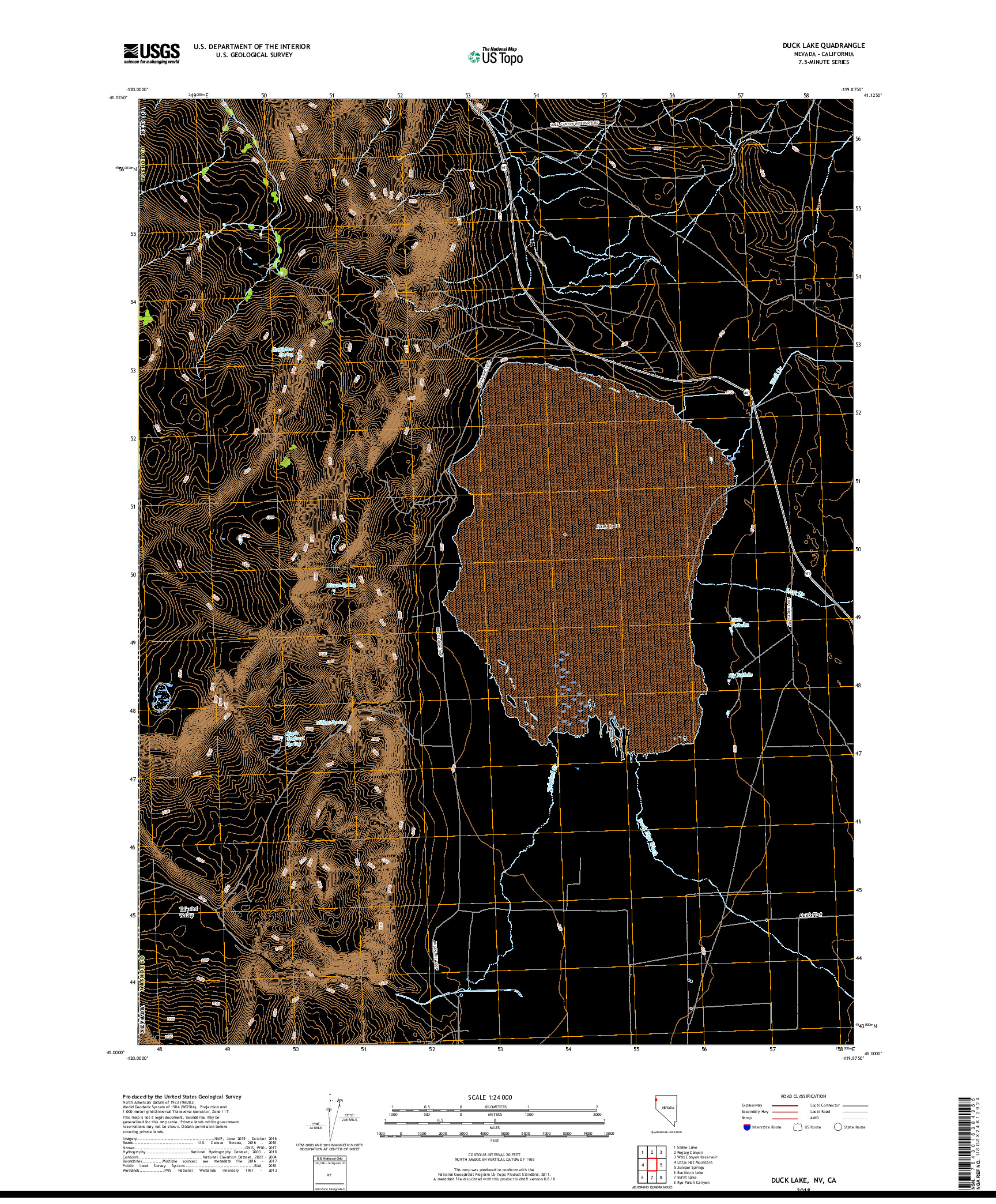 USGS US TOPO 7.5-MINUTE MAP FOR DUCK LAKE, NV,CA 2018