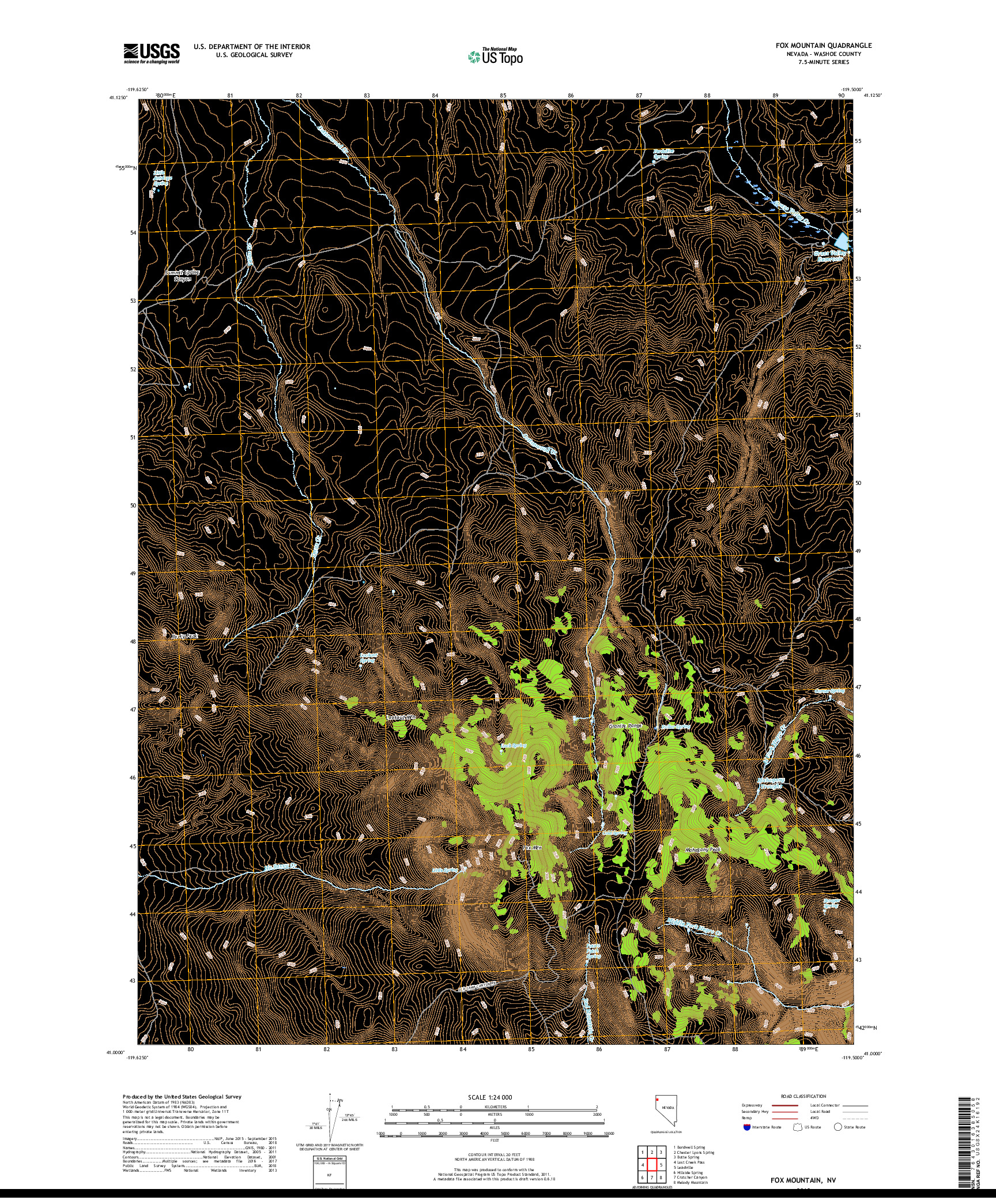 USGS US TOPO 7.5-MINUTE MAP FOR FOX MOUNTAIN, NV 2018