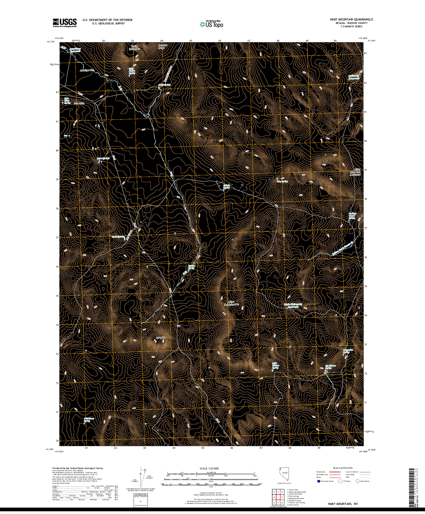 USGS US TOPO 7.5-MINUTE MAP FOR HART MOUNTAIN, NV 2018