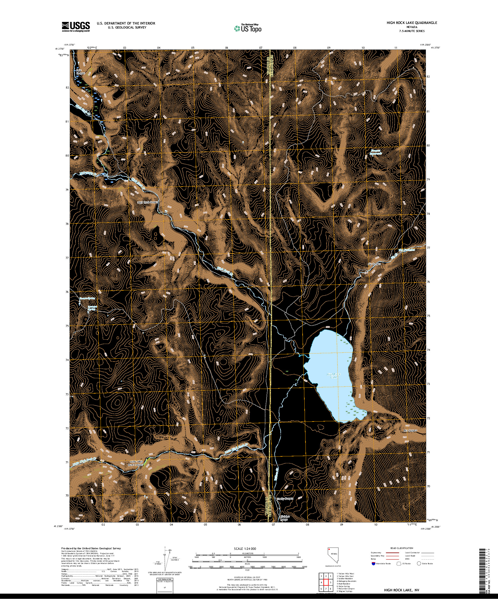 USGS US TOPO 7.5-MINUTE MAP FOR HIGH ROCK LAKE, NV 2018