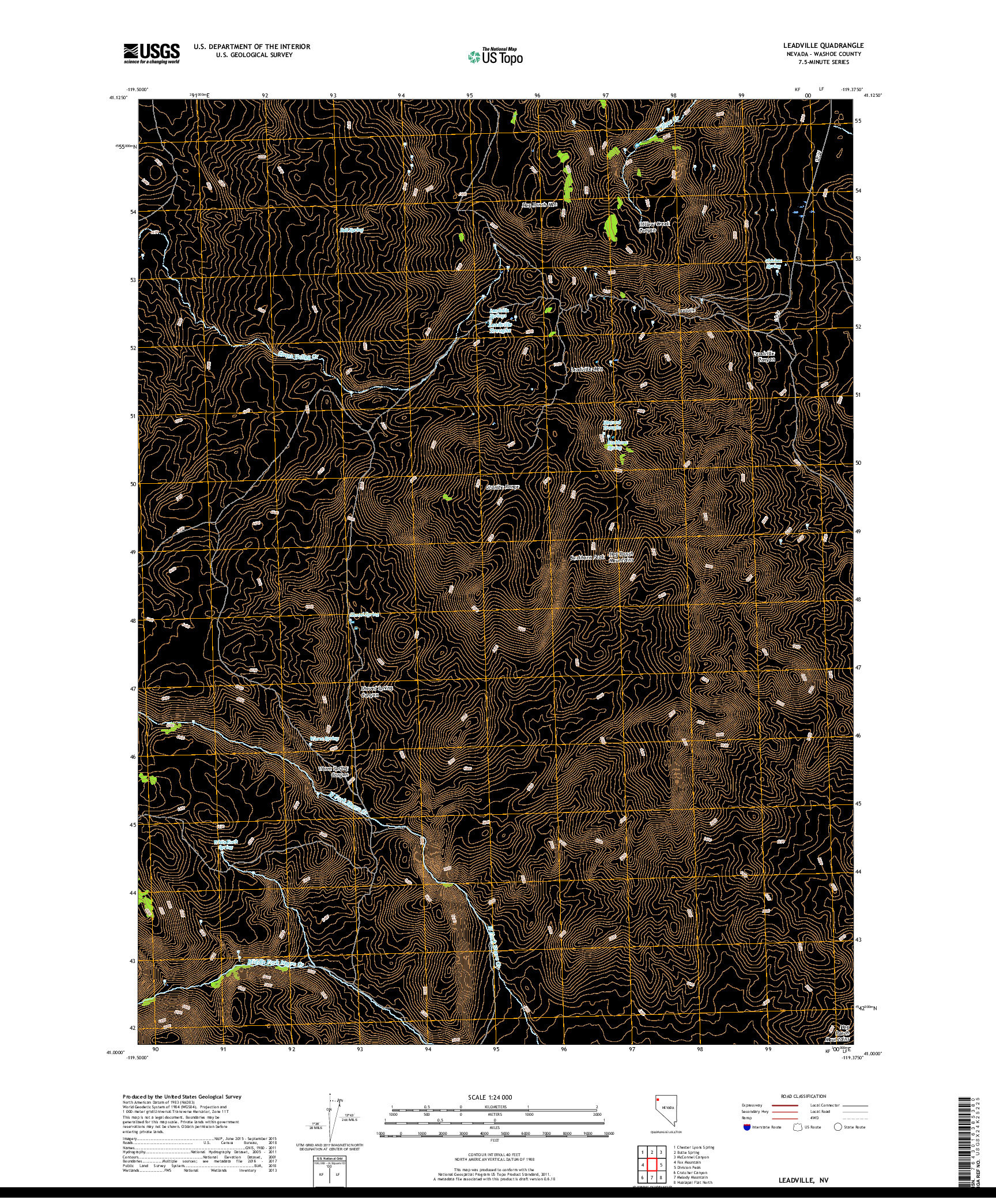 USGS US TOPO 7.5-MINUTE MAP FOR LEADVILLE, NV 2018