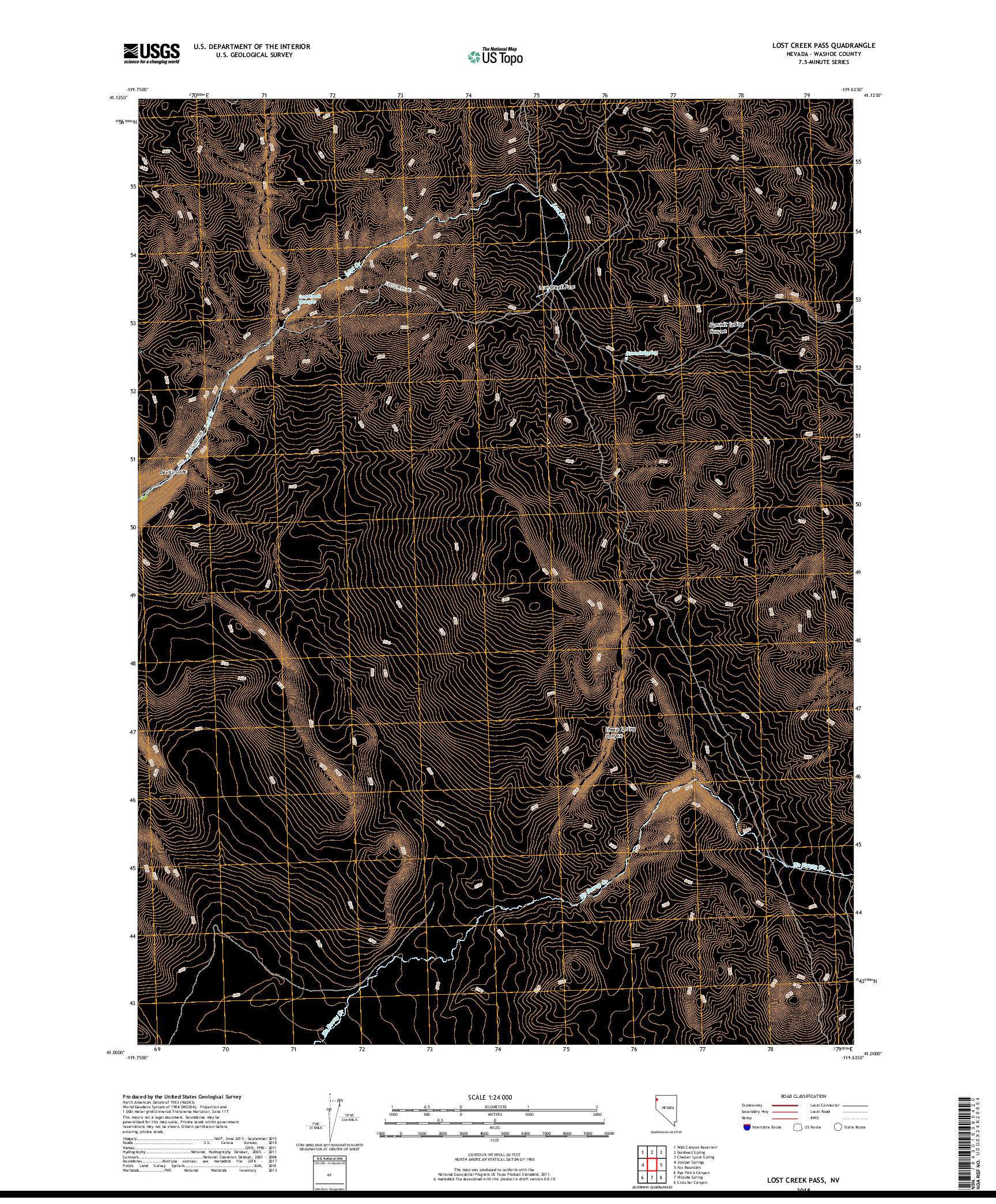 USGS US TOPO 7.5-MINUTE MAP FOR LOST CREEK PASS, NV 2018