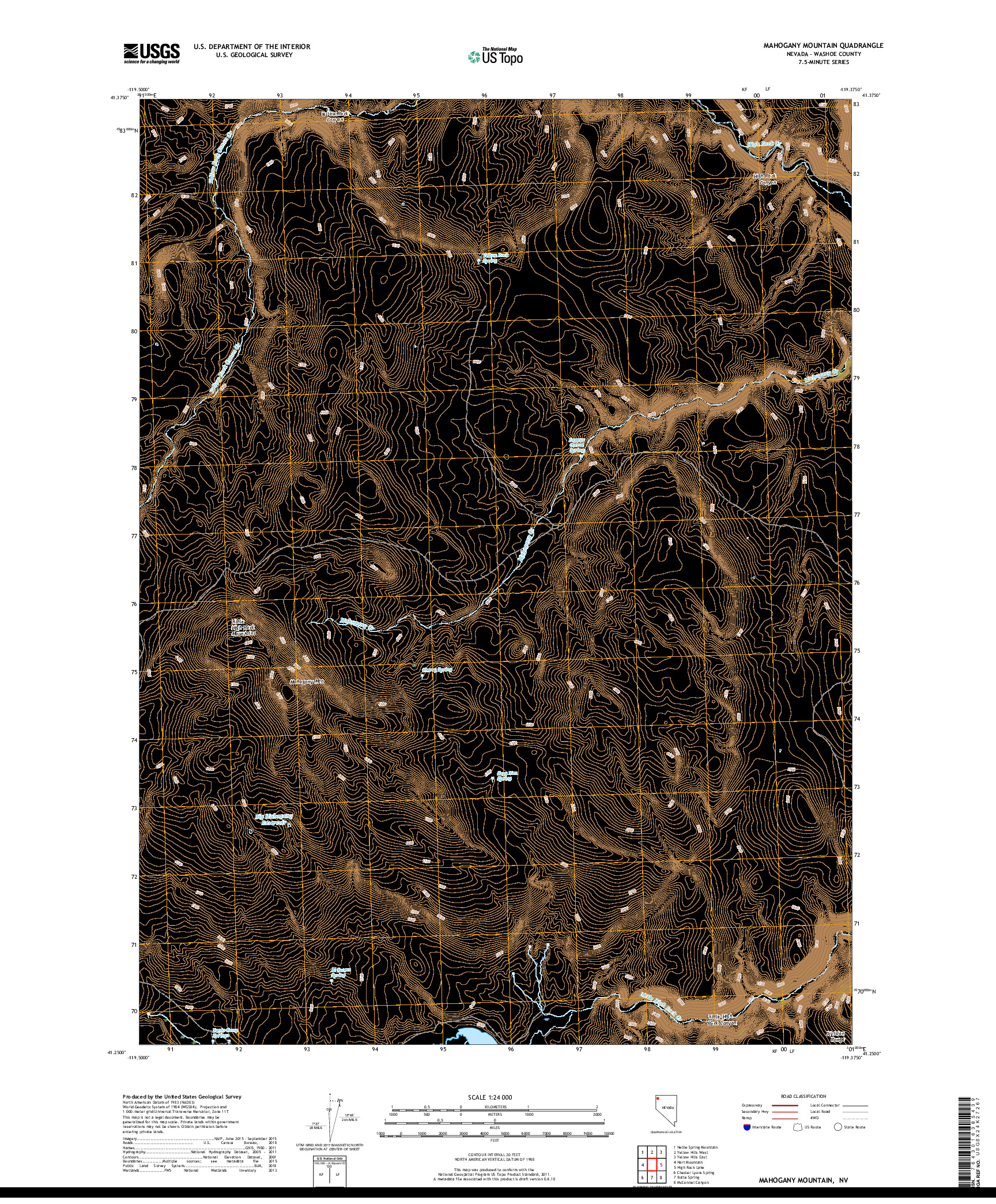 USGS US TOPO 7.5-MINUTE MAP FOR MAHOGANY MOUNTAIN, NV 2018