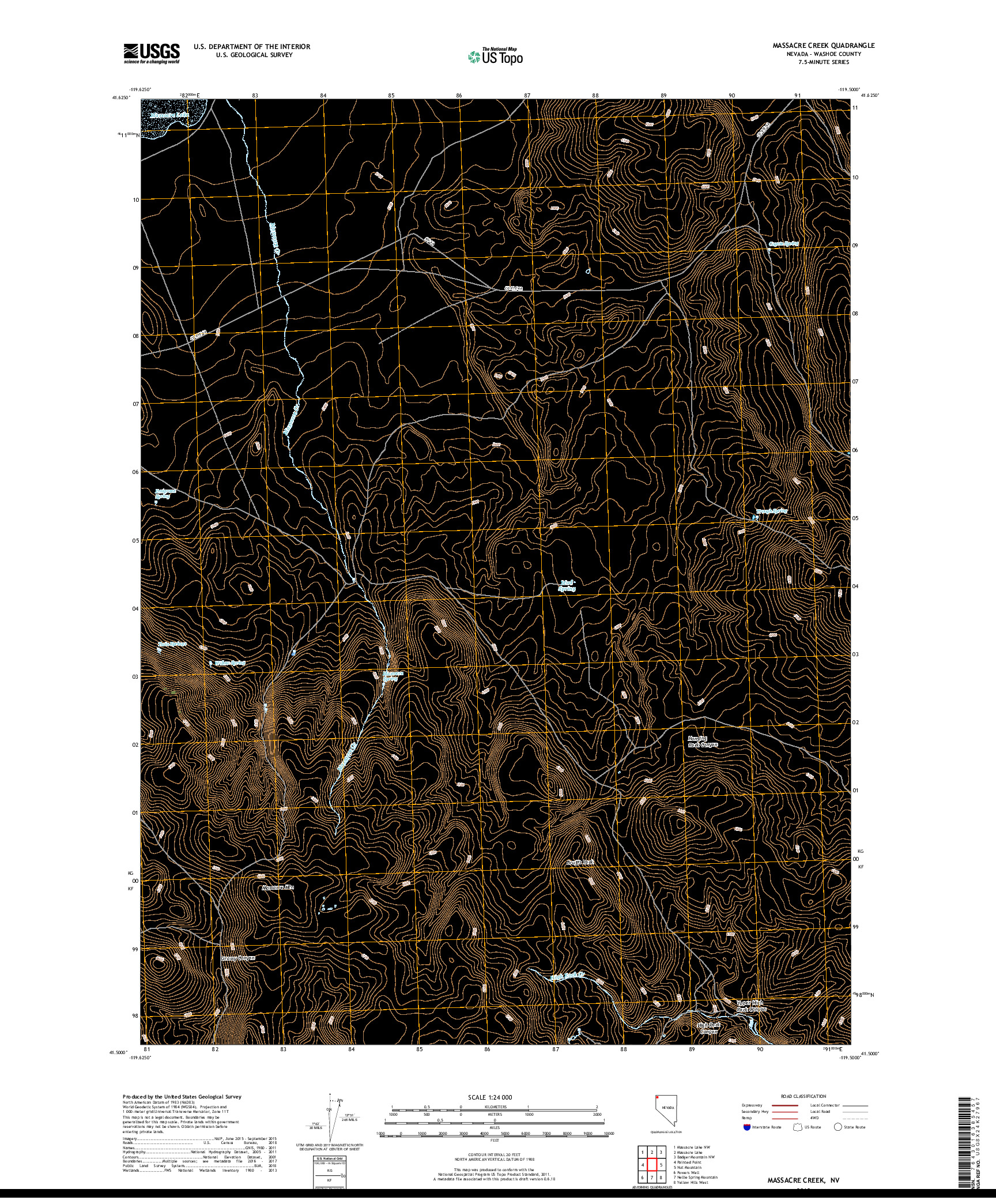 USGS US TOPO 7.5-MINUTE MAP FOR MASSACRE CREEK, NV 2018
