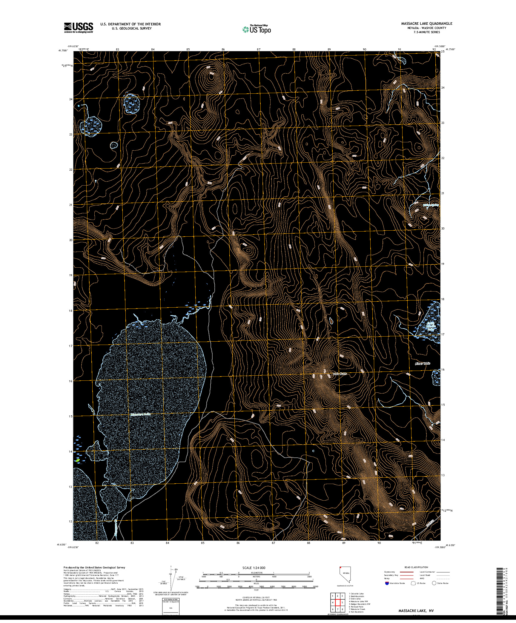 USGS US TOPO 7.5-MINUTE MAP FOR MASSACRE LAKE, NV 2018