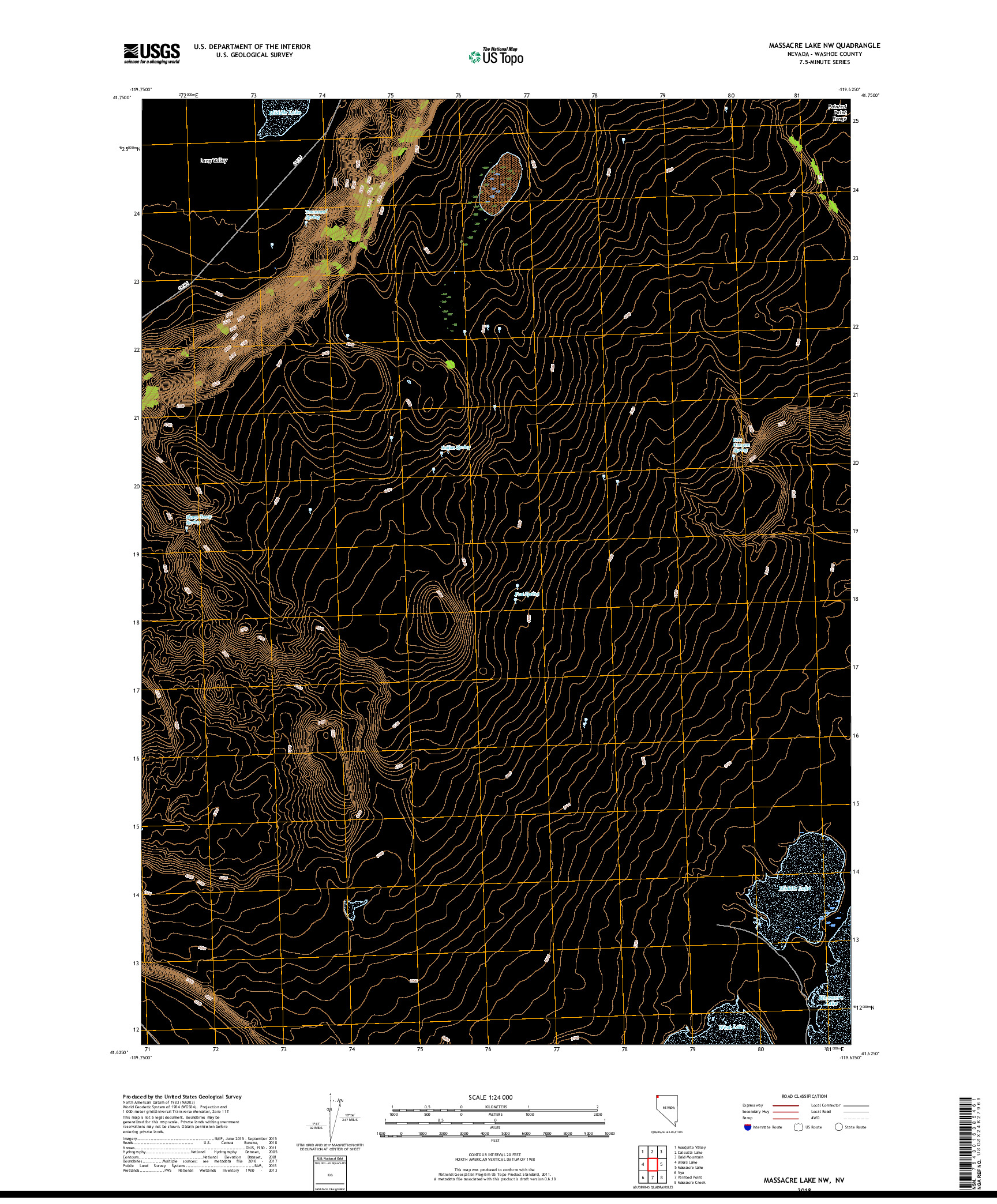 USGS US TOPO 7.5-MINUTE MAP FOR MASSACRE LAKE NW, NV 2018