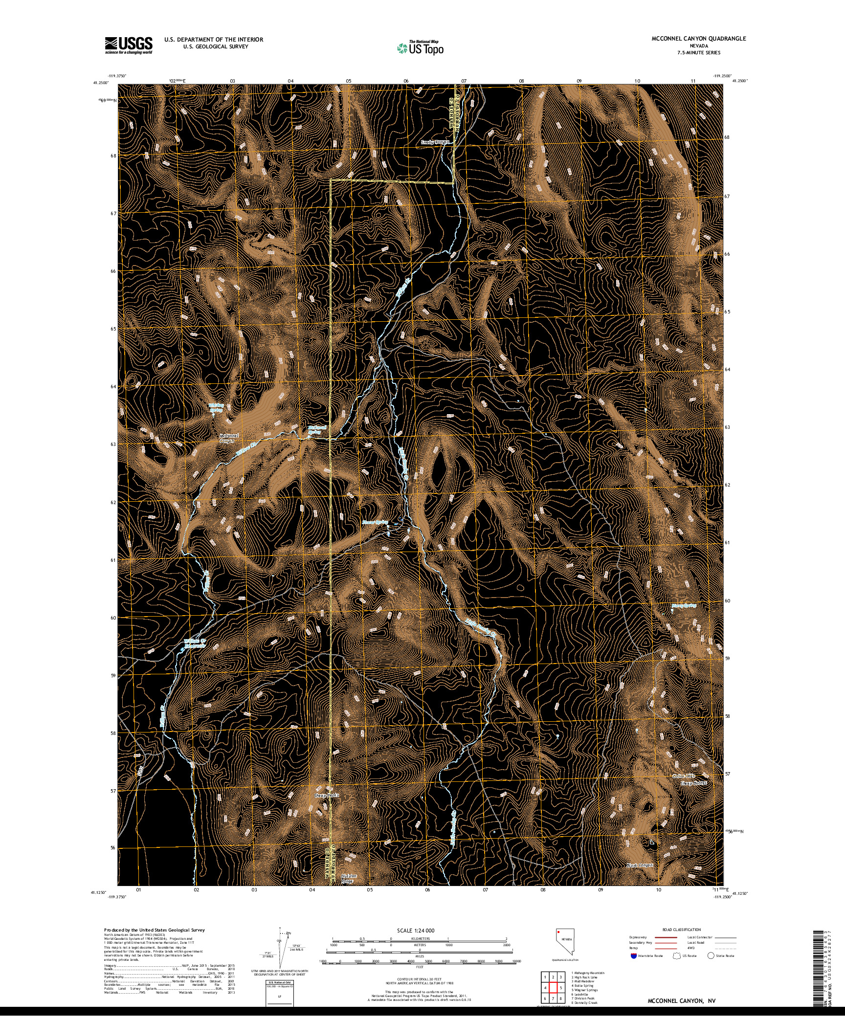 USGS US TOPO 7.5-MINUTE MAP FOR MCCONNEL CANYON, NV 2018