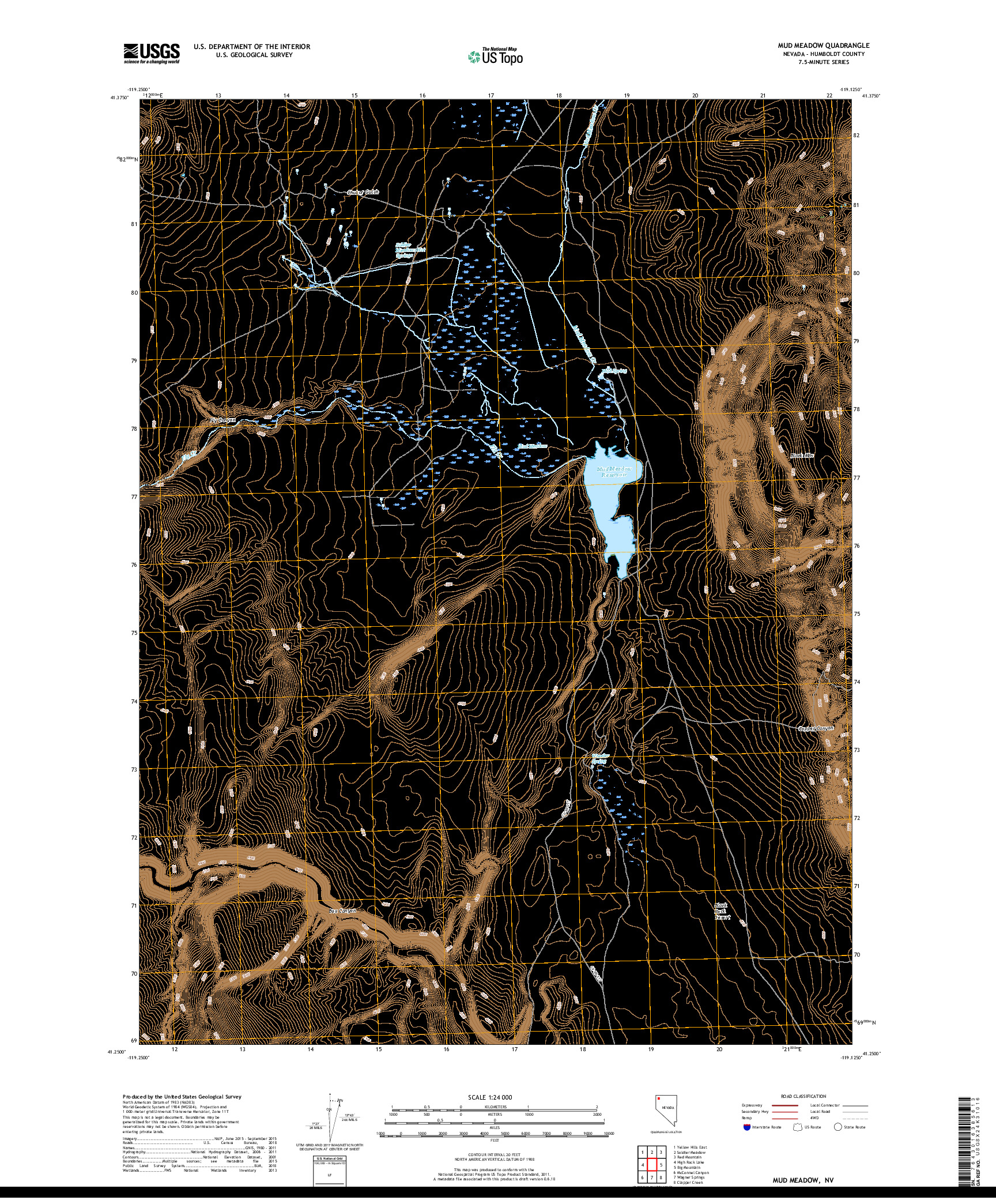 USGS US TOPO 7.5-MINUTE MAP FOR MUD MEADOW, NV 2018