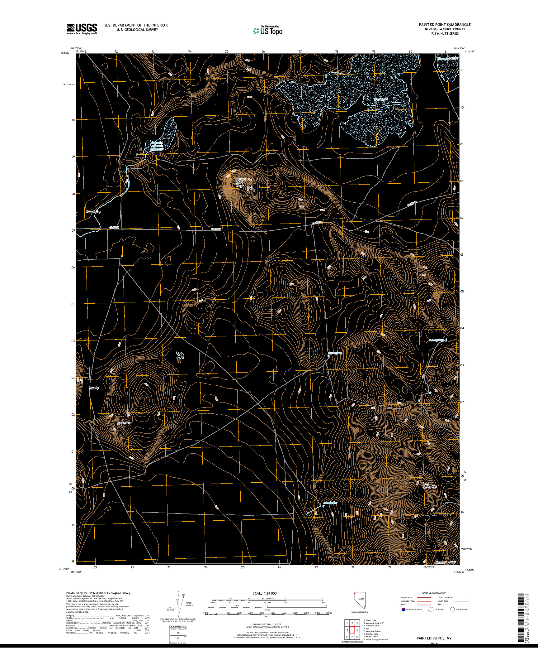 USGS US TOPO 7.5-MINUTE MAP FOR PAINTED POINT, NV 2018