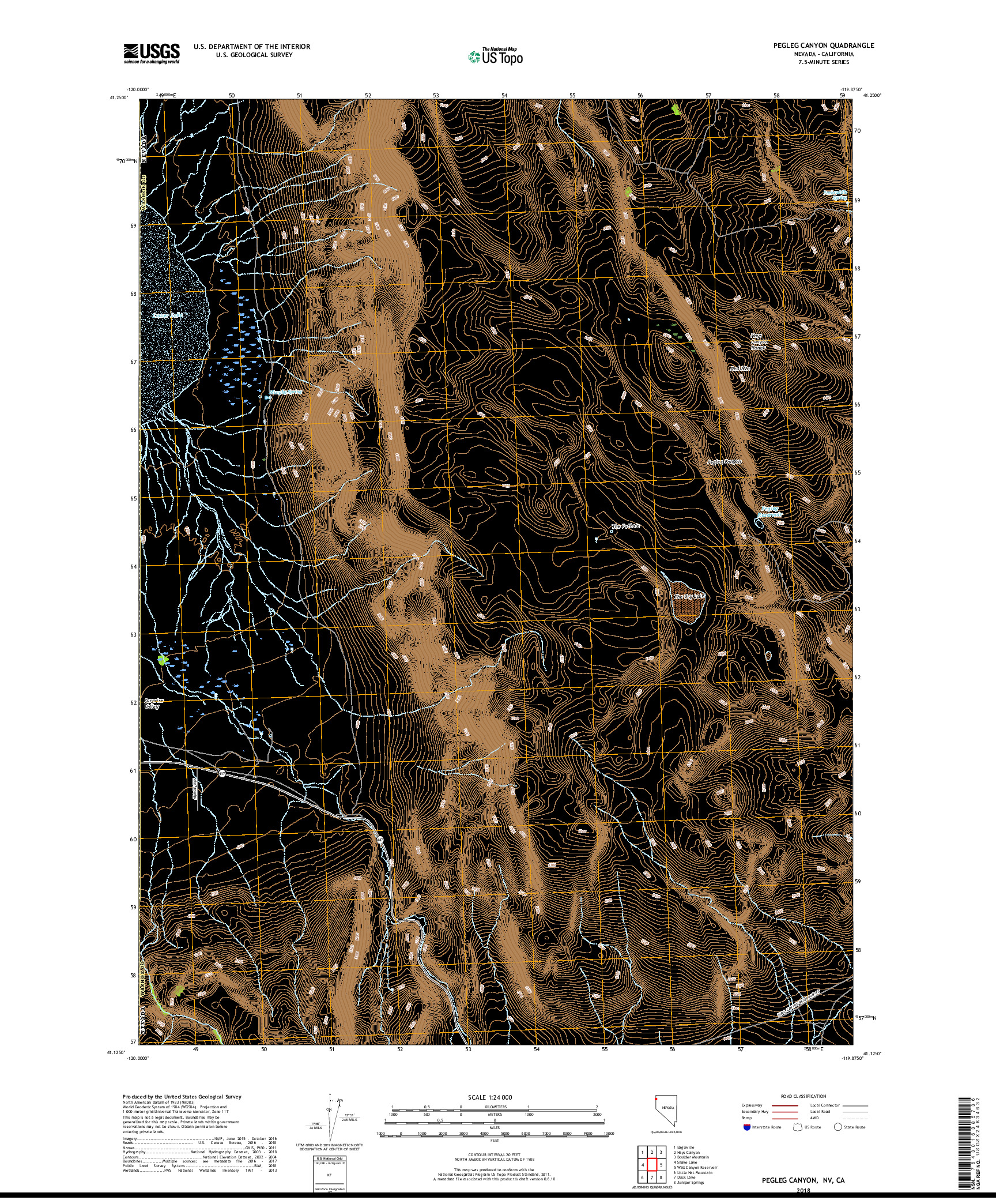 USGS US TOPO 7.5-MINUTE MAP FOR PEGLEG CANYON, NV,CA 2018