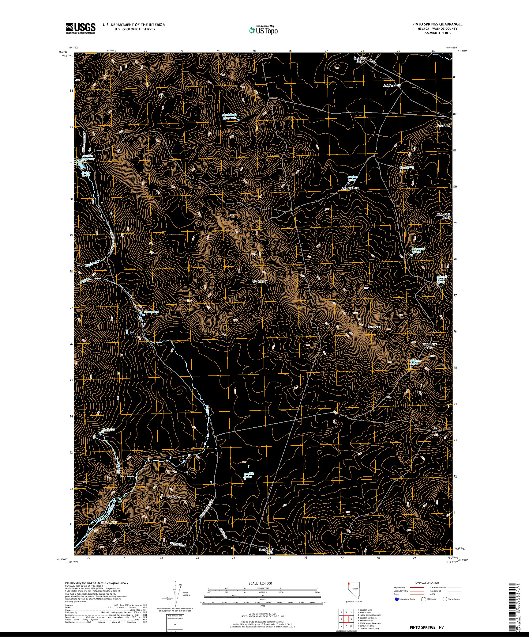 USGS US TOPO 7.5-MINUTE MAP FOR PINTO SPRINGS, NV 2018